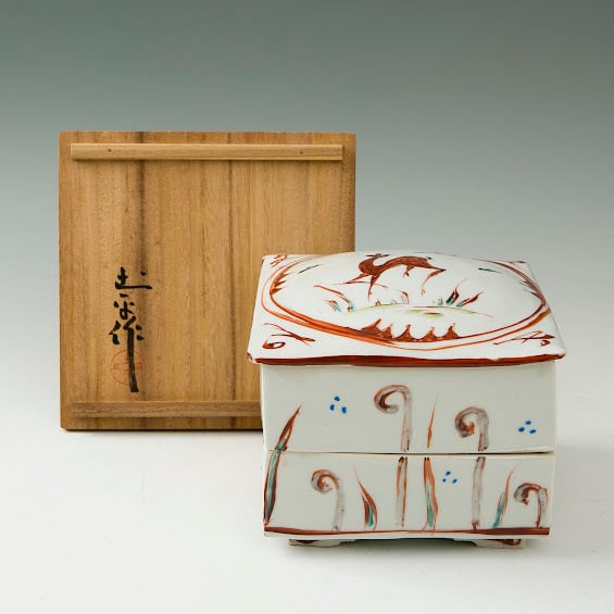 赤絵鹿文 二重蓋物 坪島土平 坪島圡平 廣永窯 川喜田半泥子に師事 日本