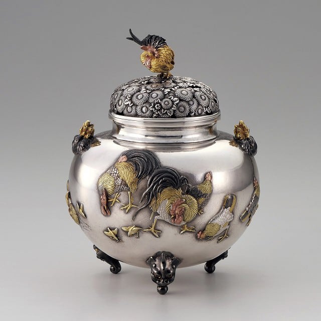 銀製 金鶏鳥 香炉 津雪作 | 株式会社竹中銅器