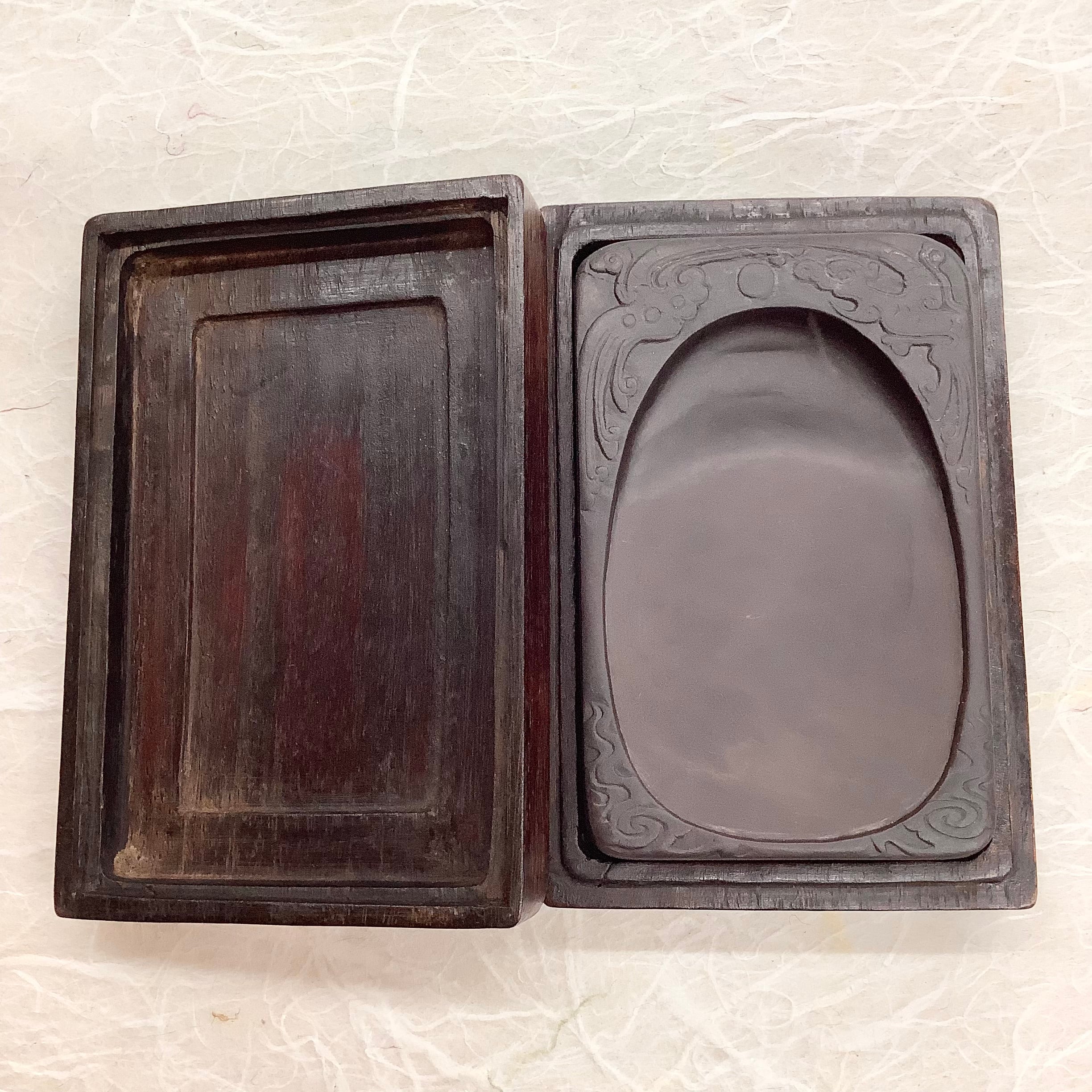 中国美術 書道具 蝙蝠刻 端渓硯 唐木箱付 古玩 FBVK 美品 中国