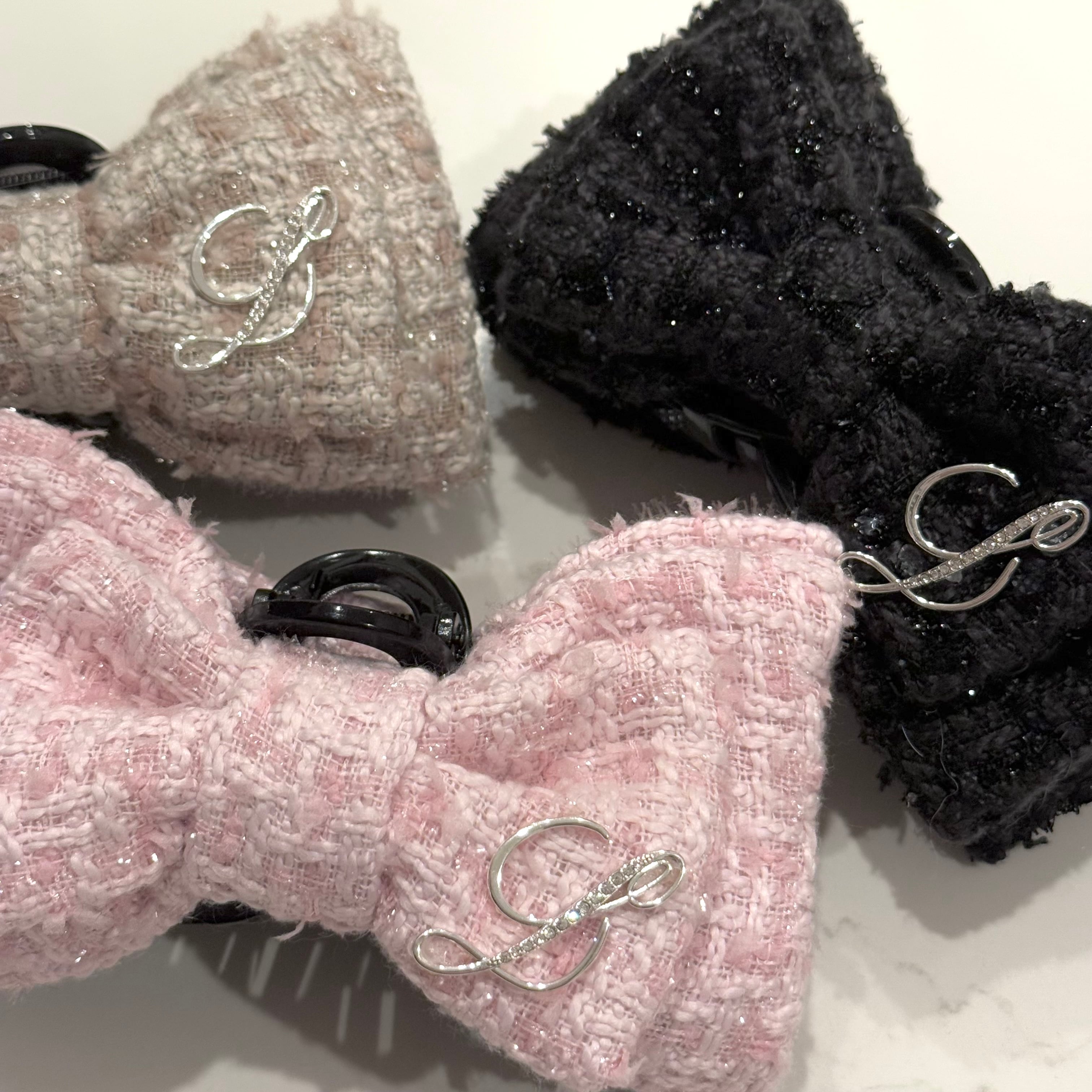 Lumignon original ♥ L tweed ribbon hair clip【ピンク/ベージュ