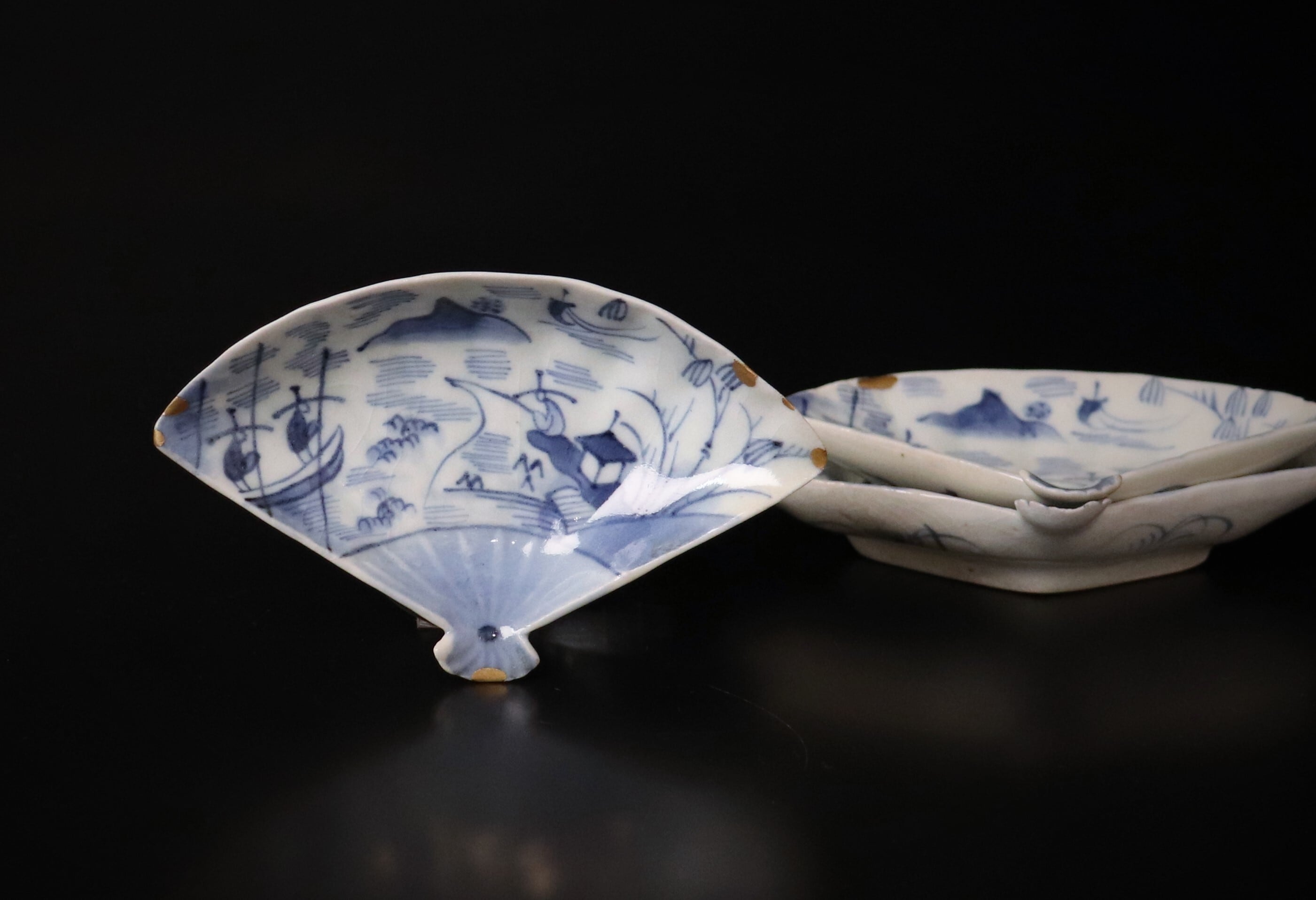 小皿 5枚 染付 希少柄 UFO 大珍品 江戸 明治 古伊万里 古伊万里