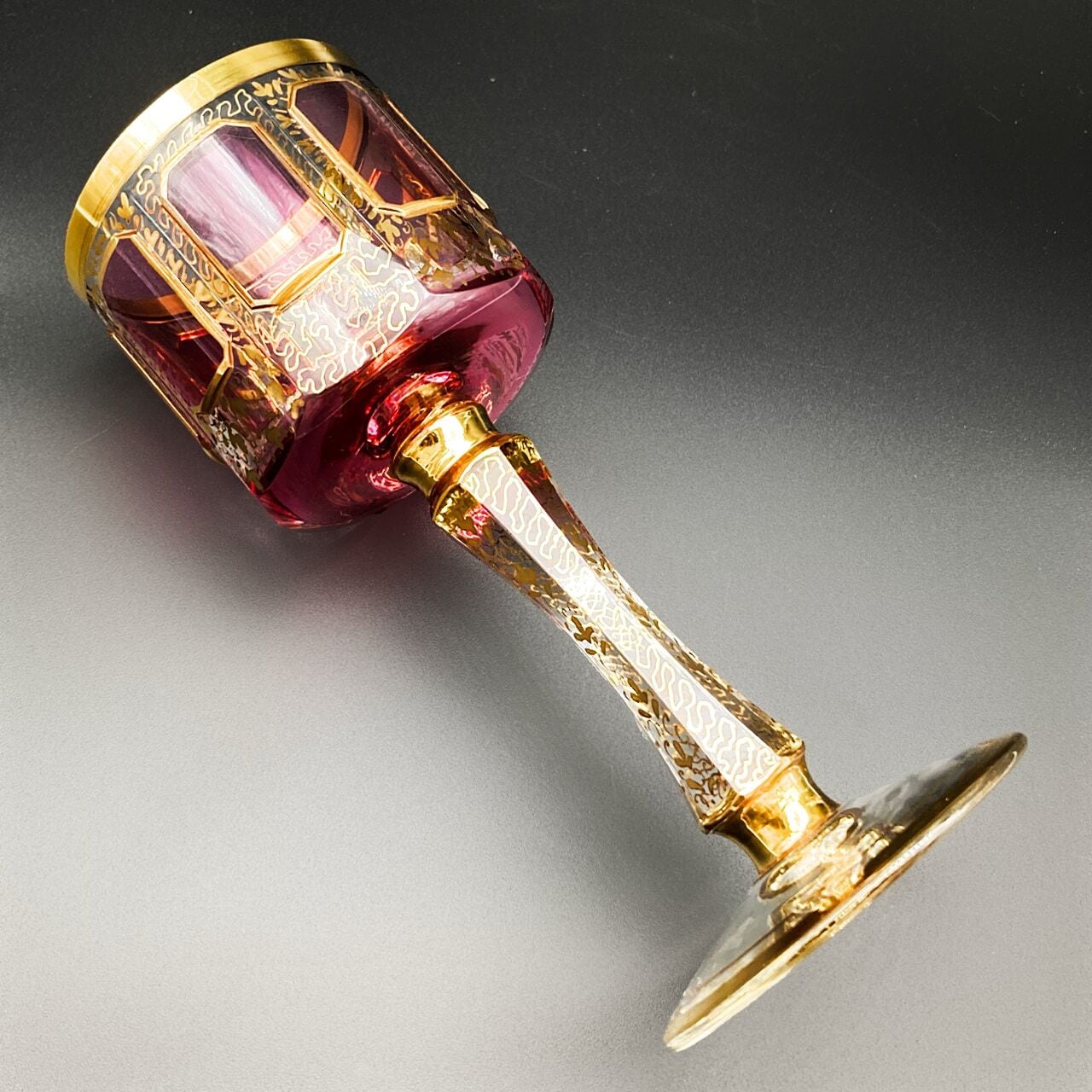 美品】ボヘミアングラス デキャンタ ワイングラス6個 レッド 金彩