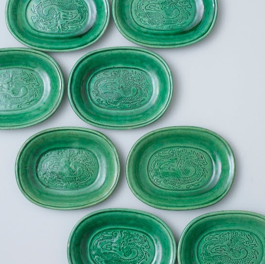 民平 珉平焼 民平焼 龍の図 5本爪 楕円皿