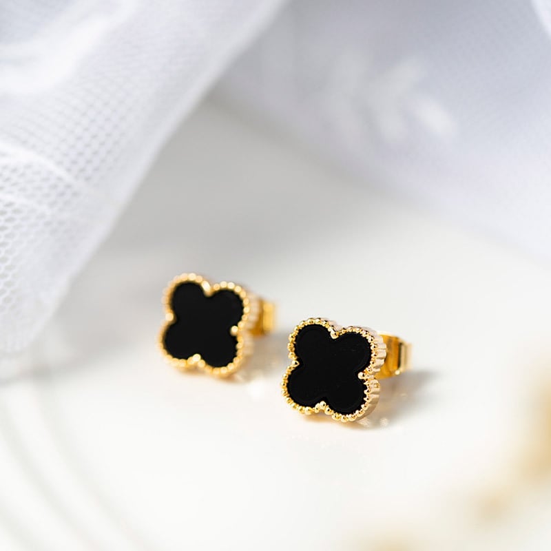 クローバー ピアス / イヤリング ブラック オニキス風【10mm】 | ASK