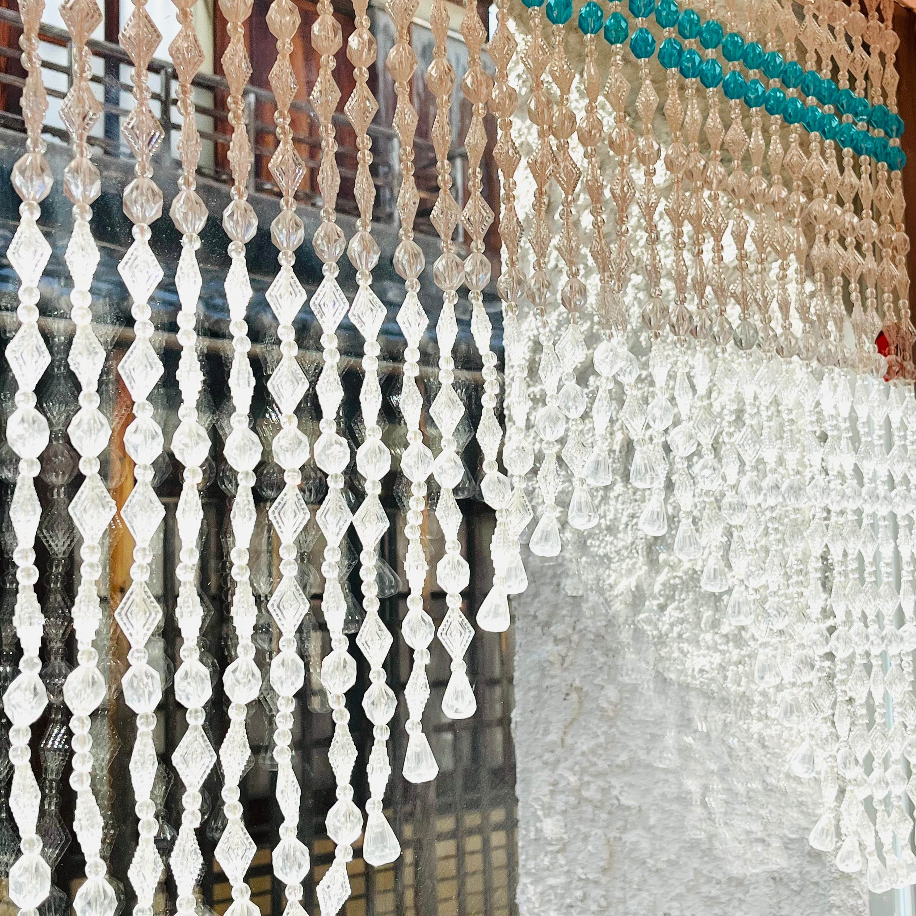 珠のれん 水色 クリア ビーズのれん レトロ | 春眠雑貨店