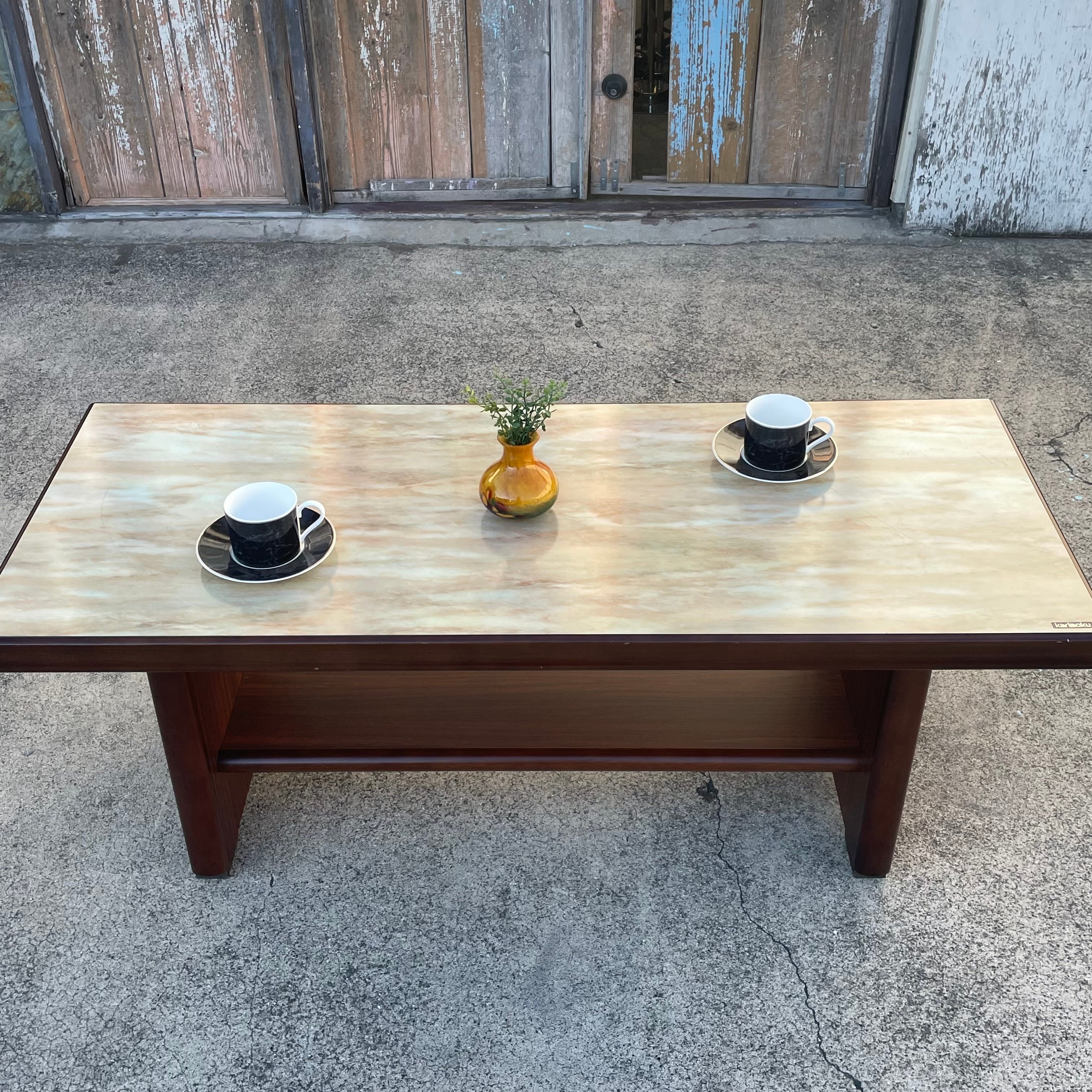 オールドカリモク センターテーブル ローテーブル 大理石風 昭和レトロ