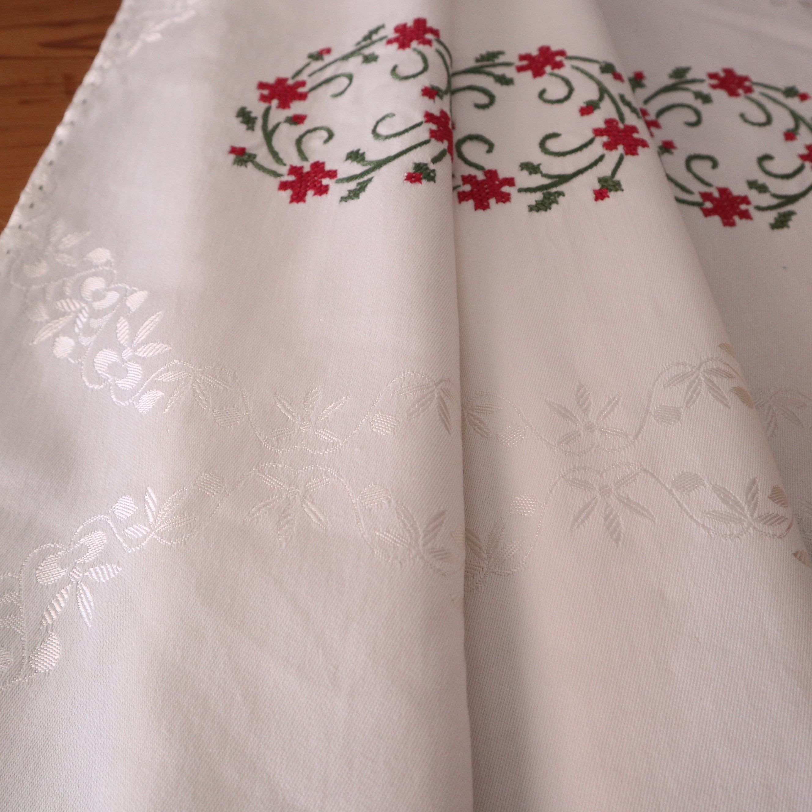 アンティークハンガリー カロチャ刺繍スクエアスカラップクロス 花エン