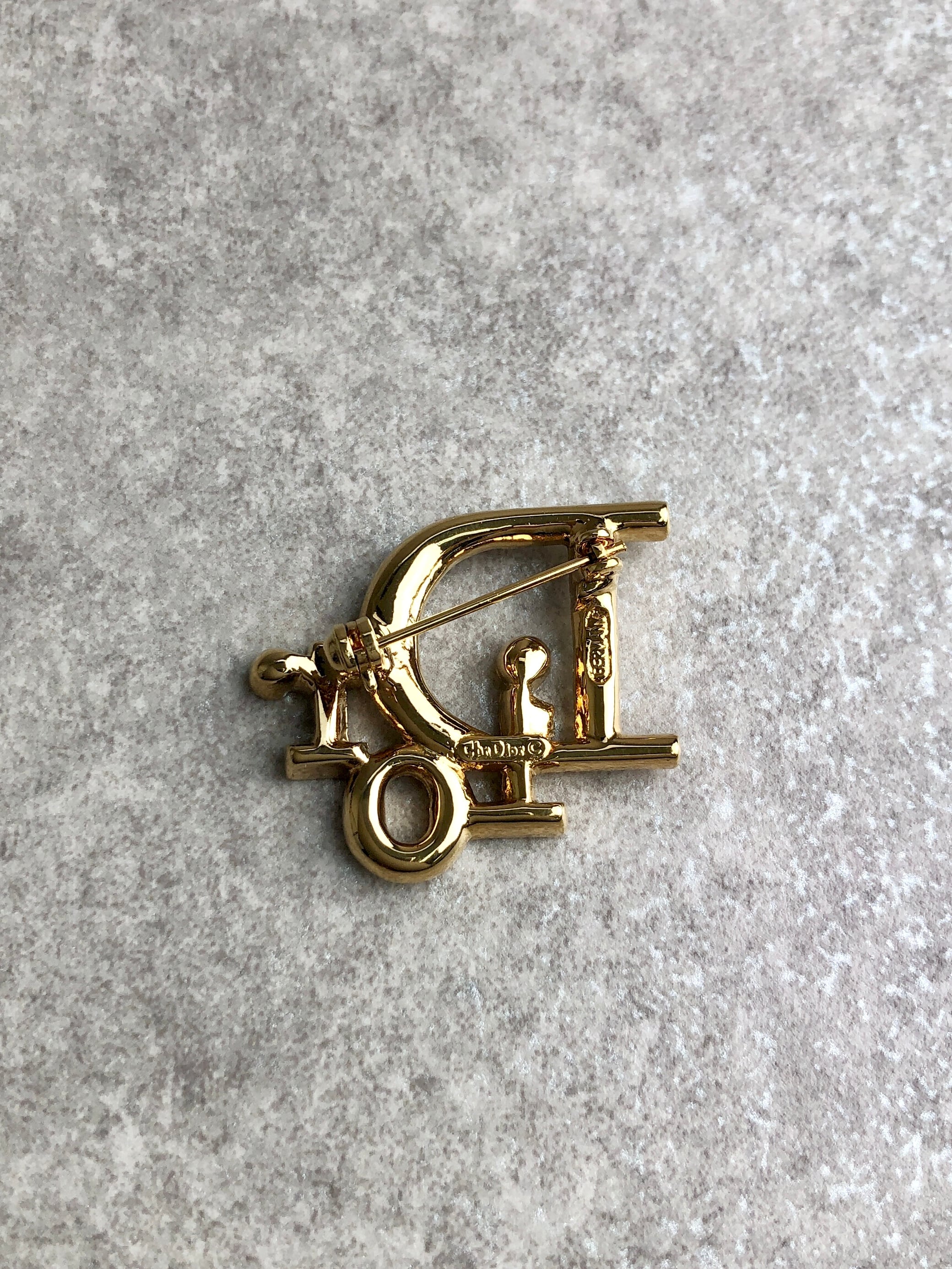 クリスチャンディオール ロゴブローチ ゴールド 中古】Christian Dior