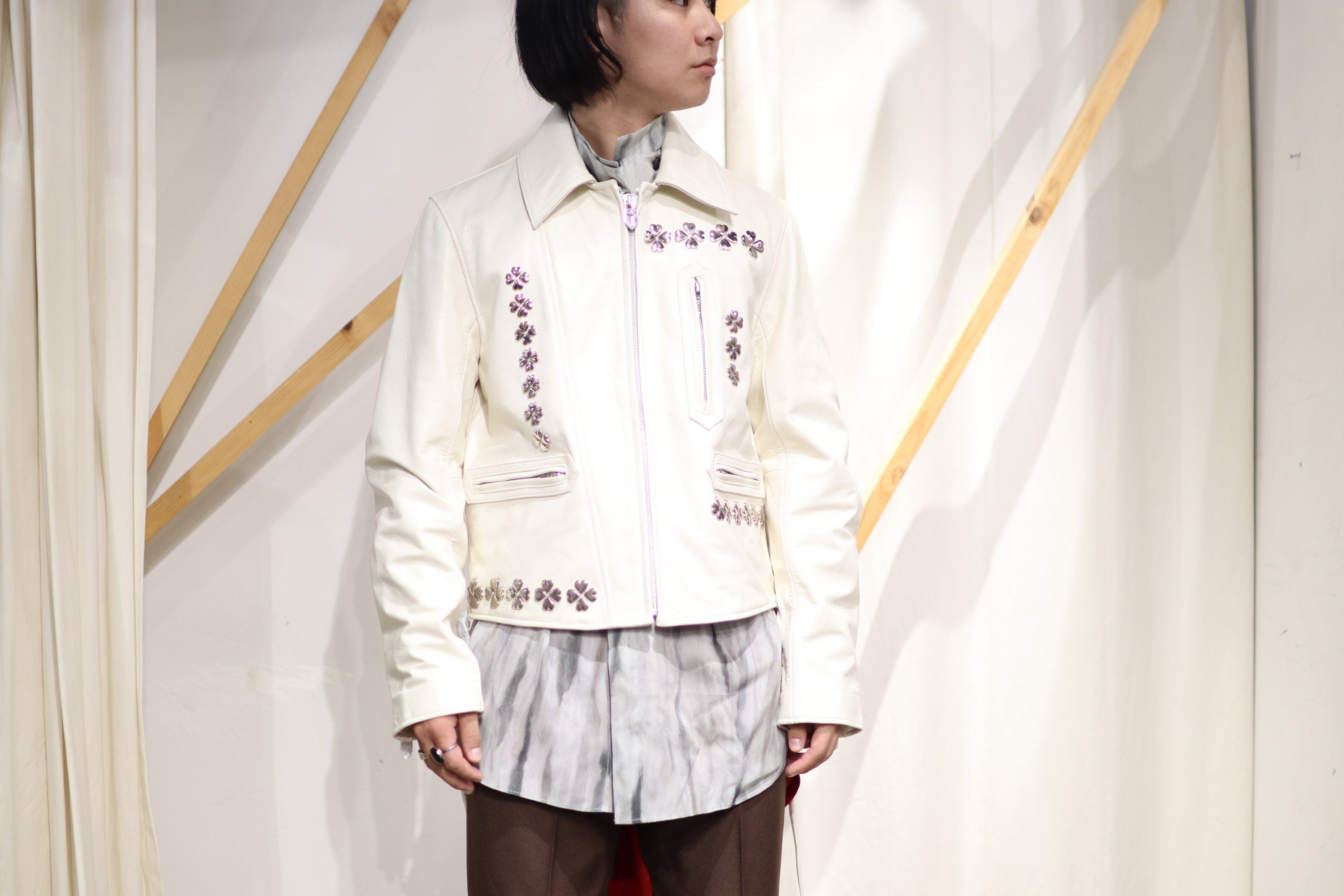 MASU CLOVER STUDS RIDERS JACKET(PUREWHITE) MCFW-BL0221 | IAAAM