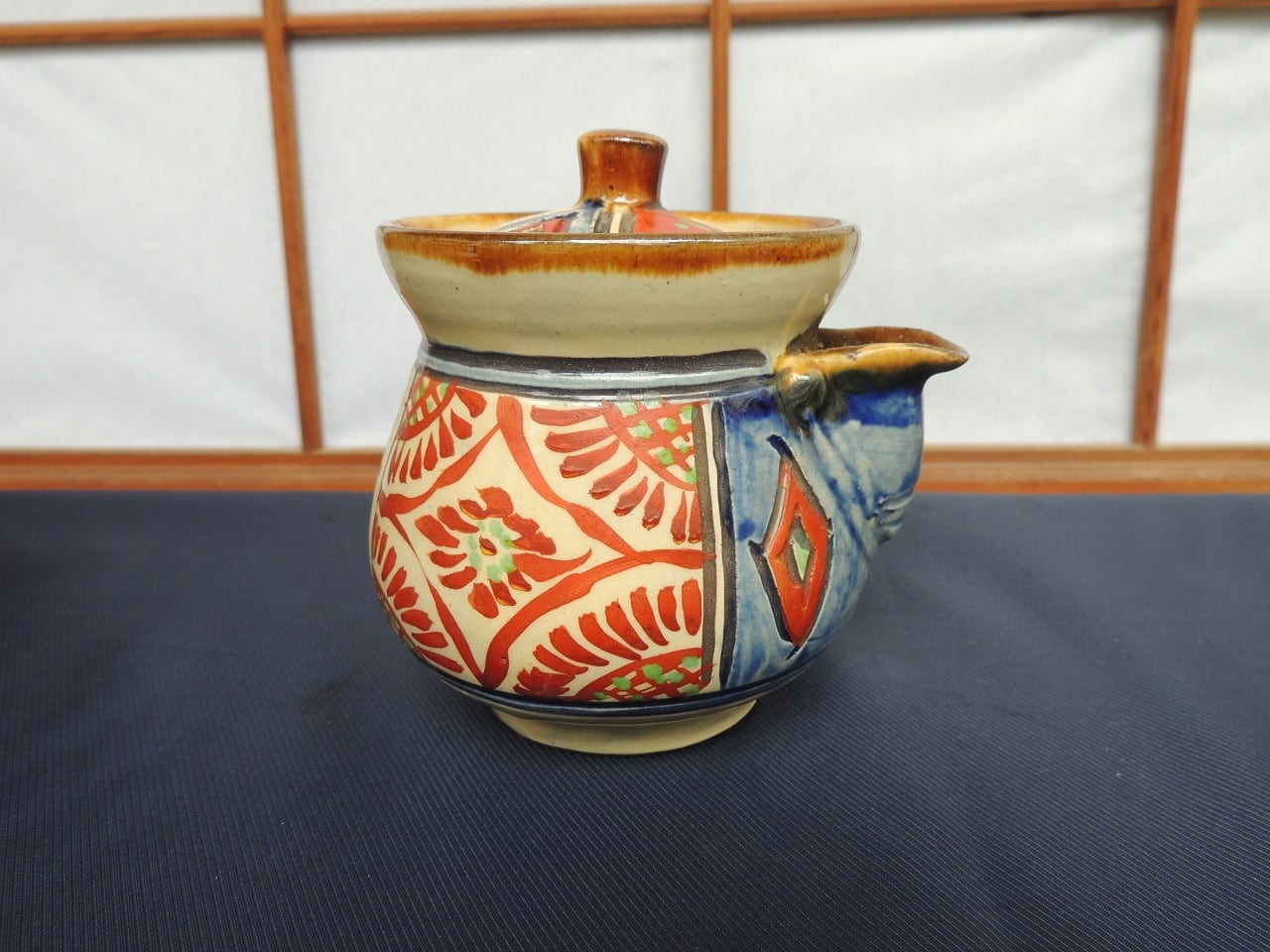 沖縄 やちむん 新垣勲 壺屋焼 飾り壺 鳥 魚 赤絵 陶器製 土もの 沖縄