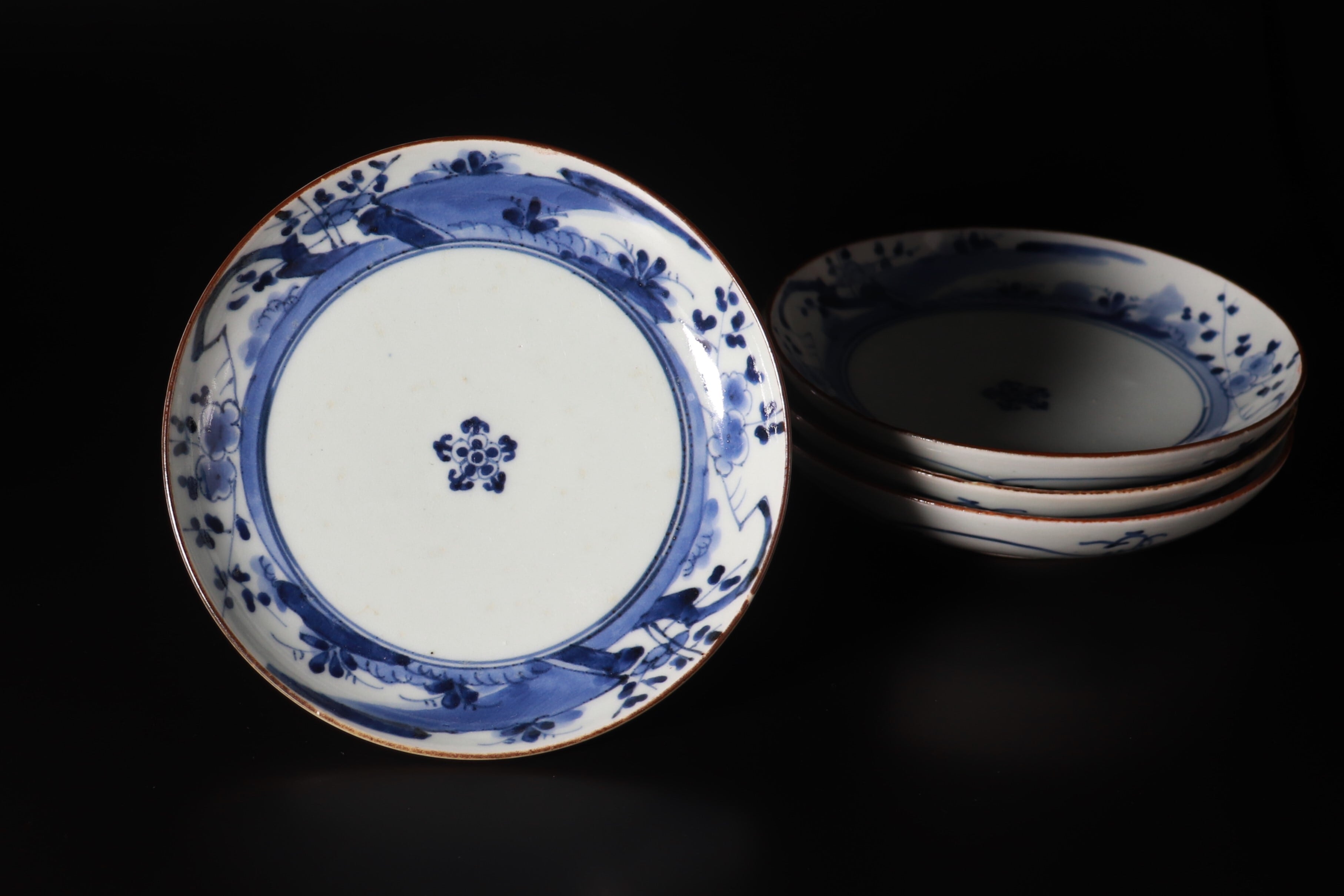 伊万里 染付山水文小皿 貝殻型菱皿 伊万里 染付山水文小皿