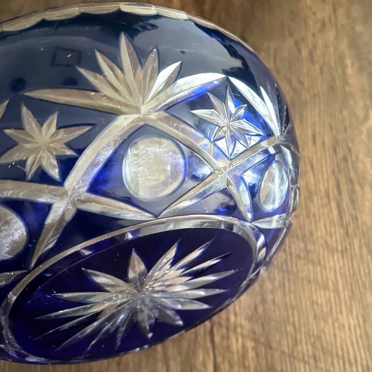 訳あり＞切子 青 大鉢 ボウル1個 色被せガラス ブルー | 古美術 希