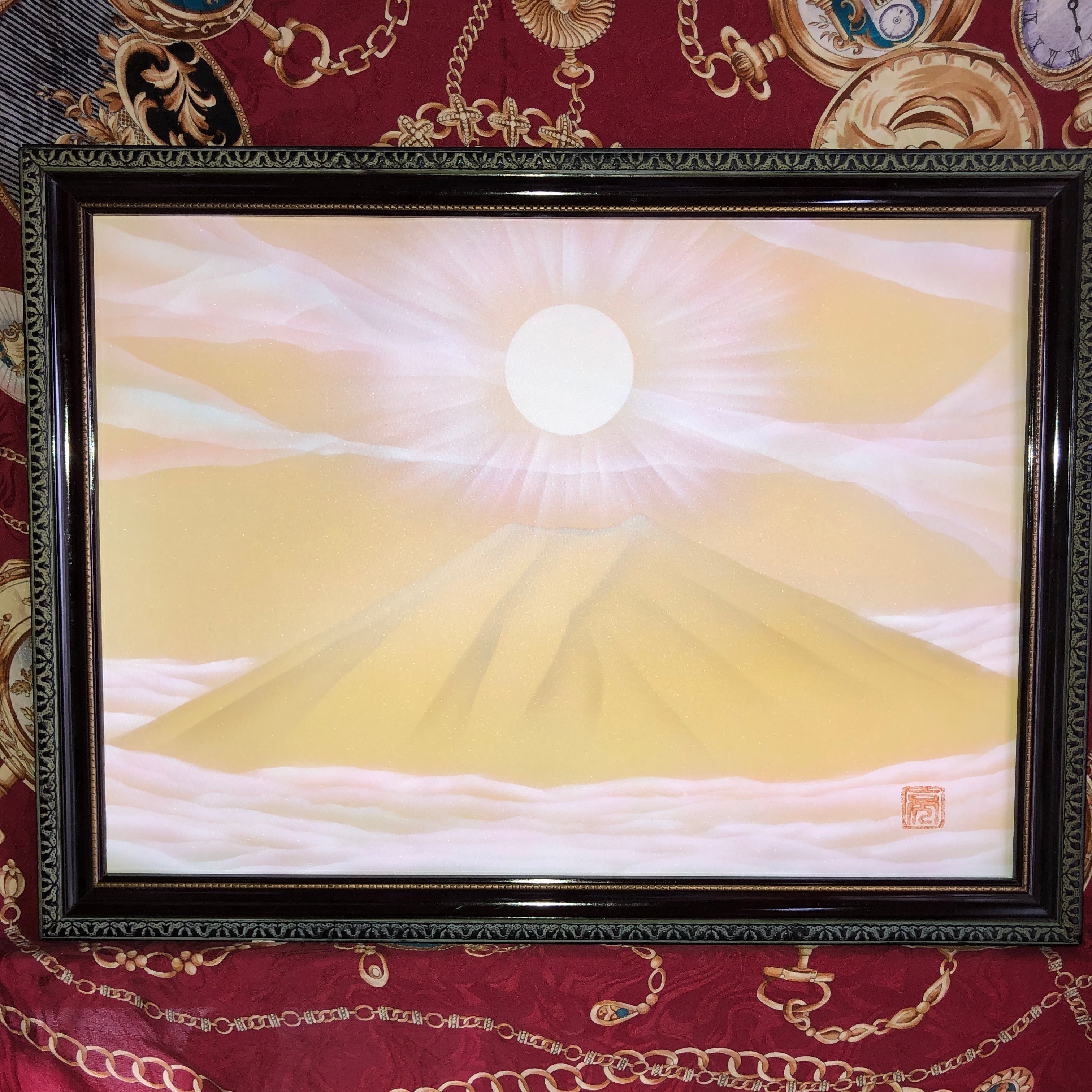 大開運 白富士 絵画 油絵 スピリチュアルアート 額入り 風水 幸運 運気