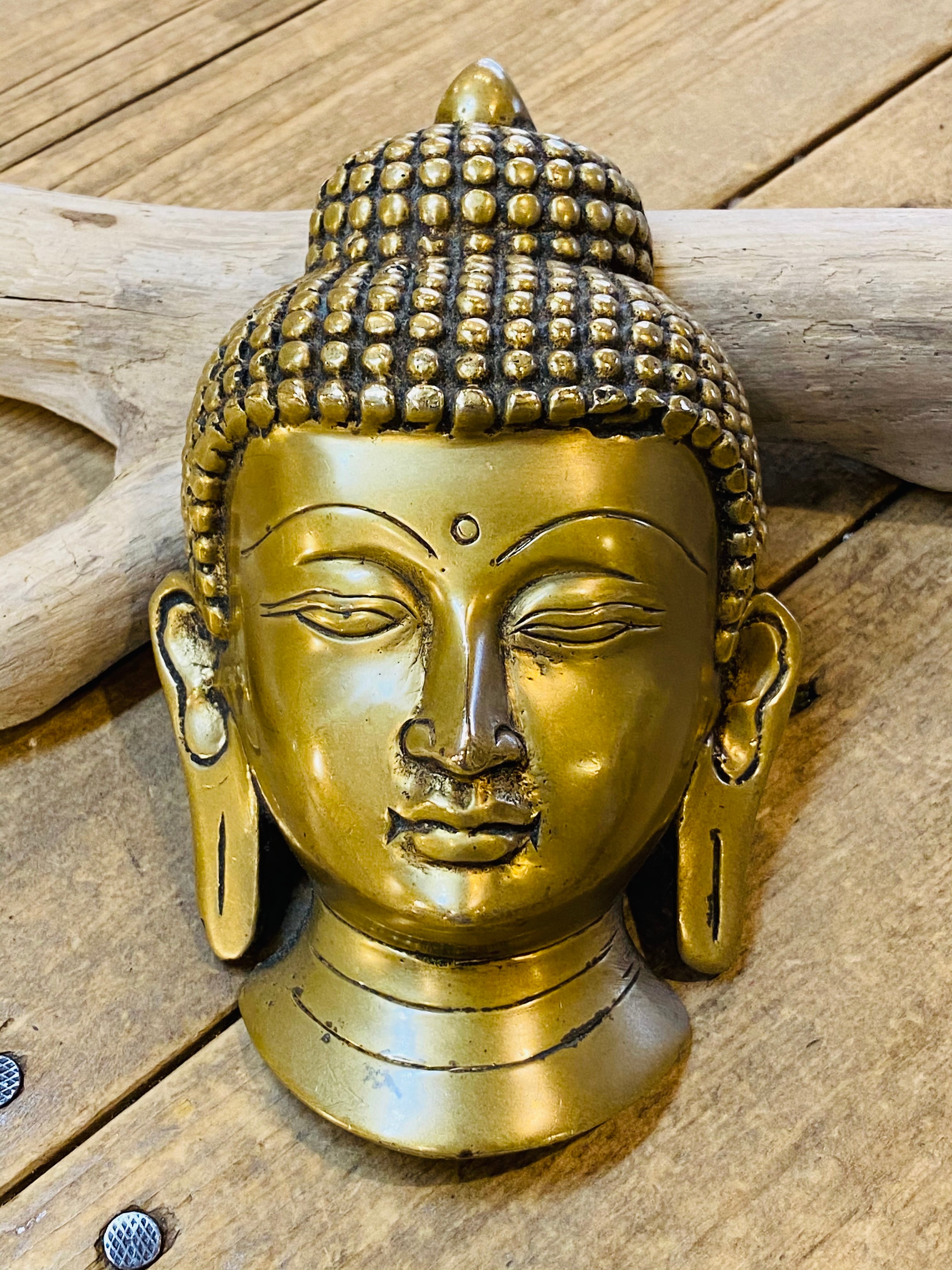 仏頭マスク仏像【釈迦如来】壁掛け ブッダ 仏陀 真鍮製 H約14cm NS206