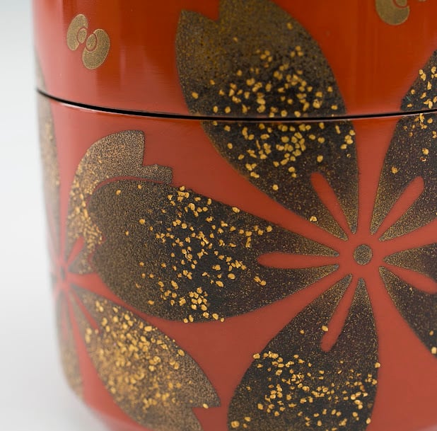 桜蒔絵 吹雪 雪吹 難波仁斎 蒔絵 桜花文 薄茶器 共箱 鵬雲斎書付 裏