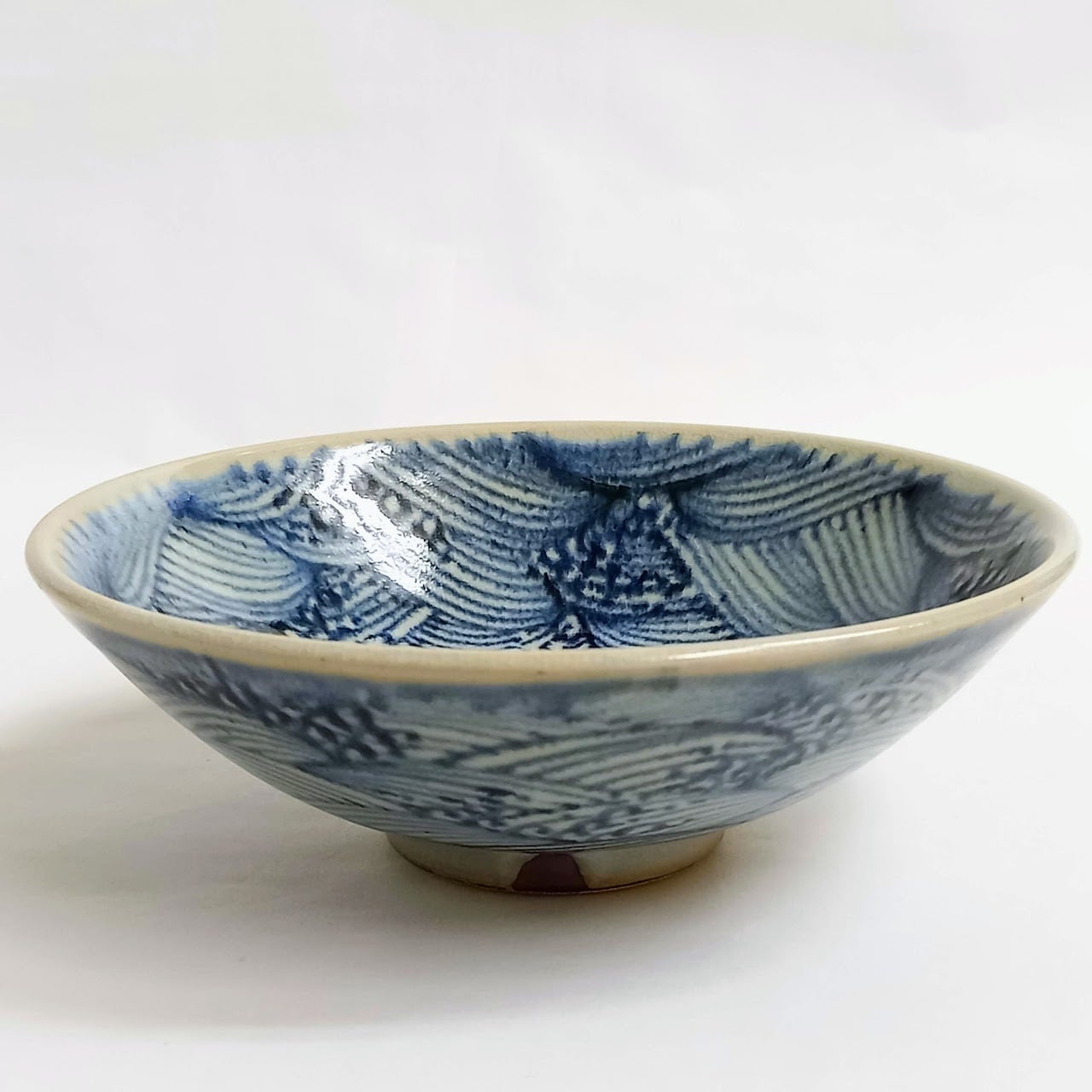 陶芸家 作家物 膳所 茶碗 染付 安南写茶碗 福字 共箱 今日庵書付