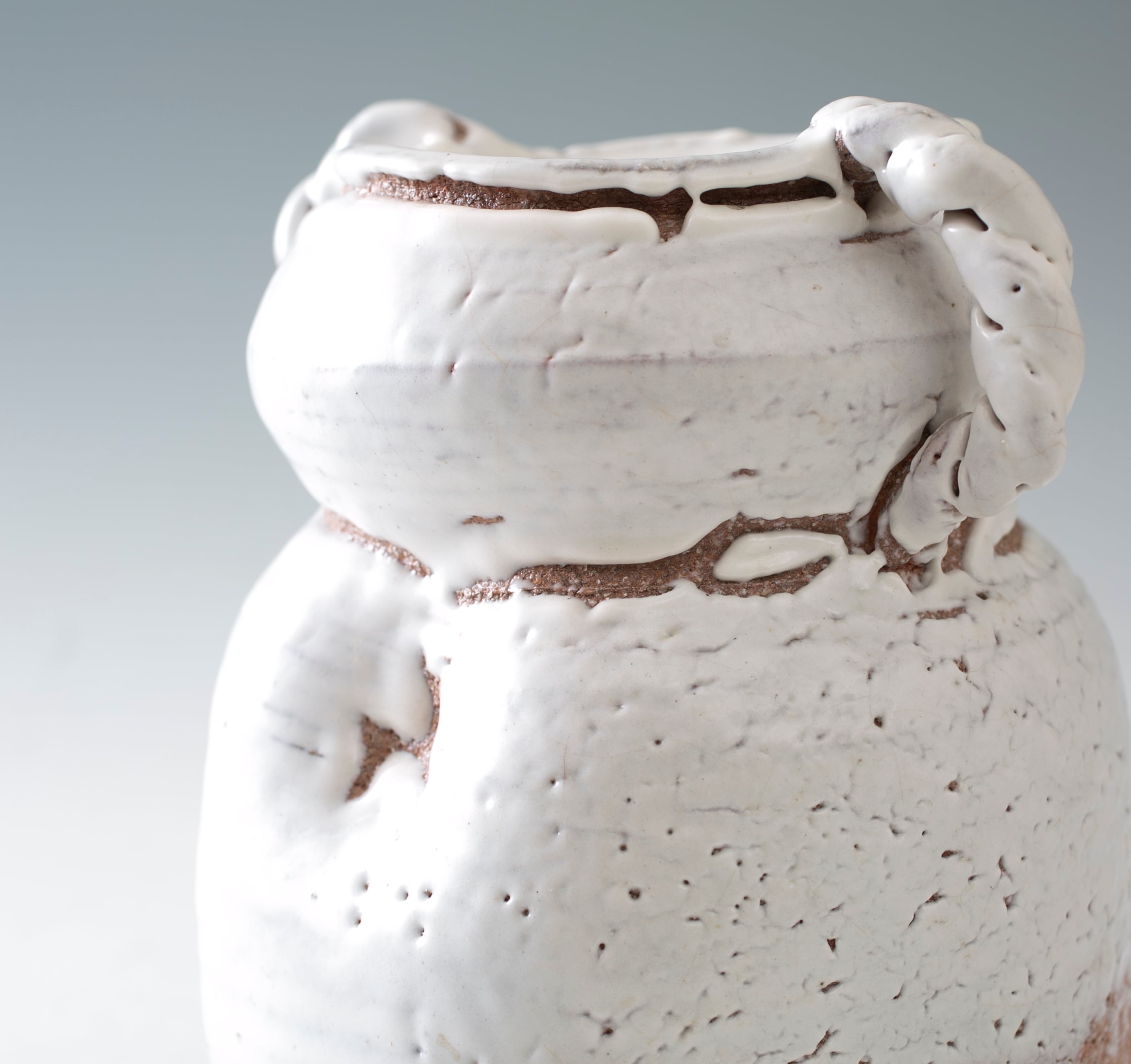 高見世清光 白萩 耳付 花入 萩焼 作家物 花器 花瓶 茶道具 華道具