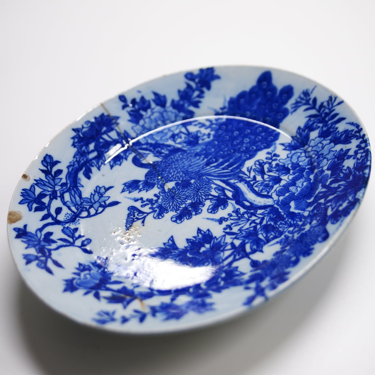 和骨董 染付 大皿 孔雀 【JAPAN】 古伊万里 有田焼 伊万里焼 鍋島焼