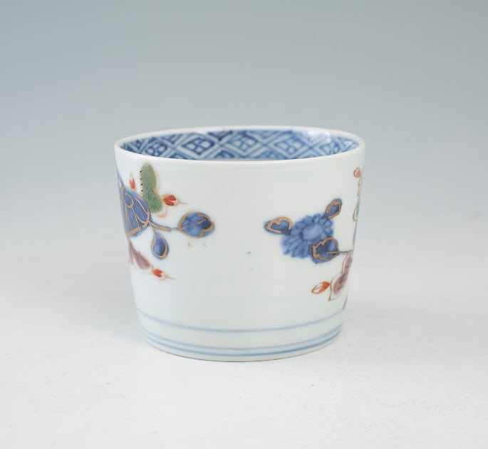 ♢江戸時代 染付 大明年製 金彩色絵花鳥文 輪花 そば