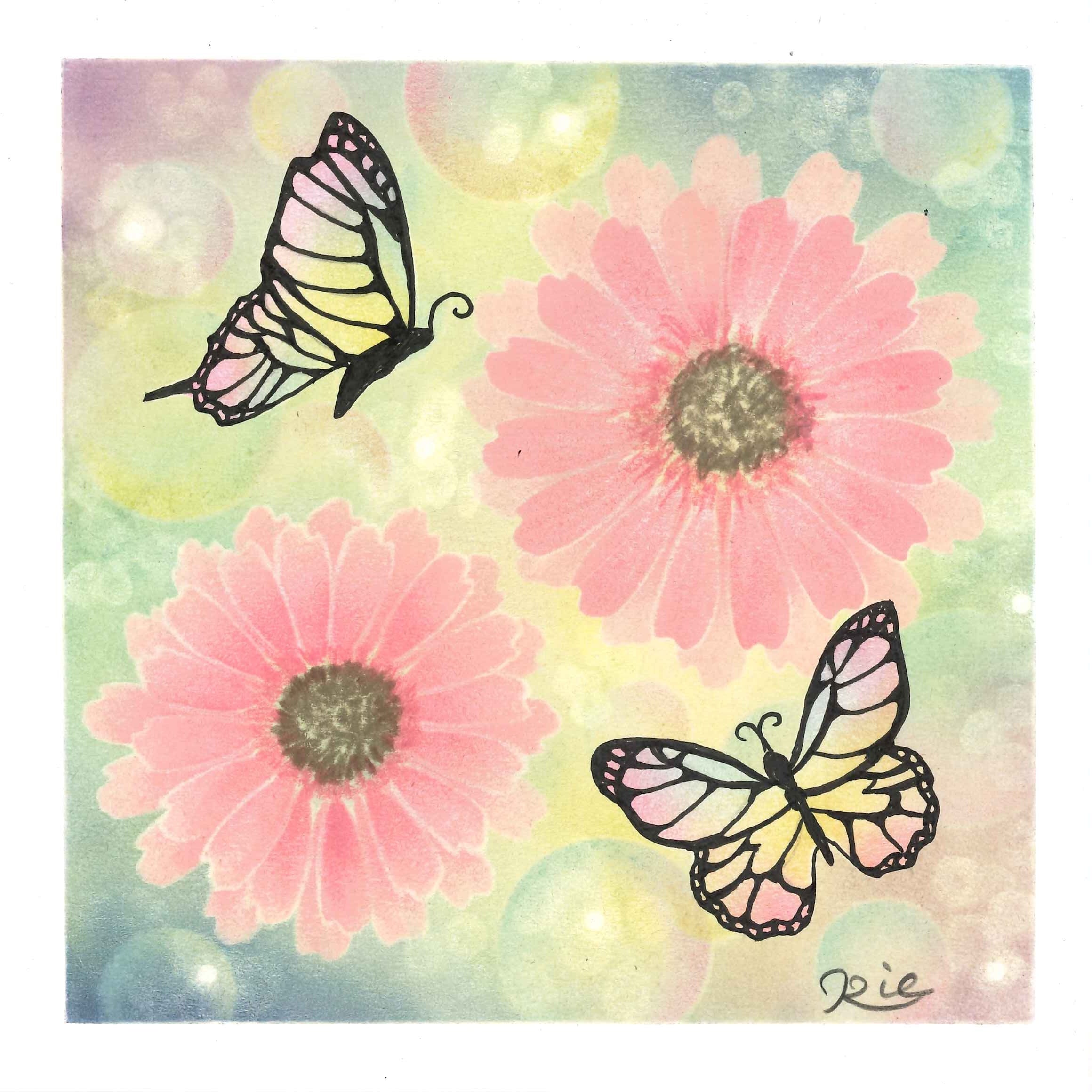 抽象的な蝶と顔のパステル画 抽象的な蝶と顔の