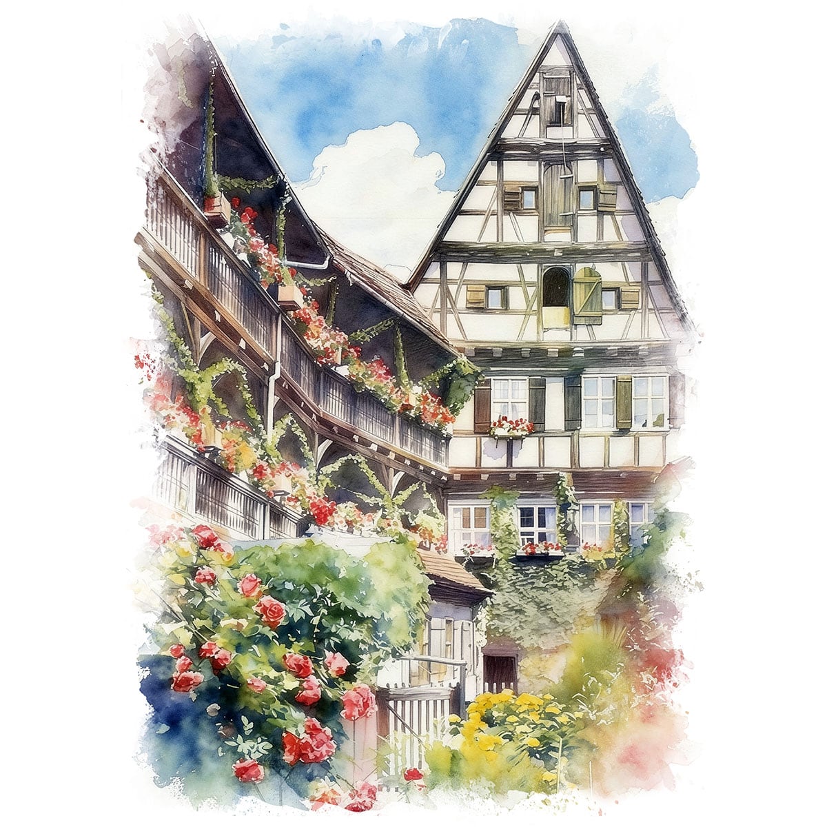 絵画 ドイツ 風景画(街並み) ディンケルスビュールにある家の風景