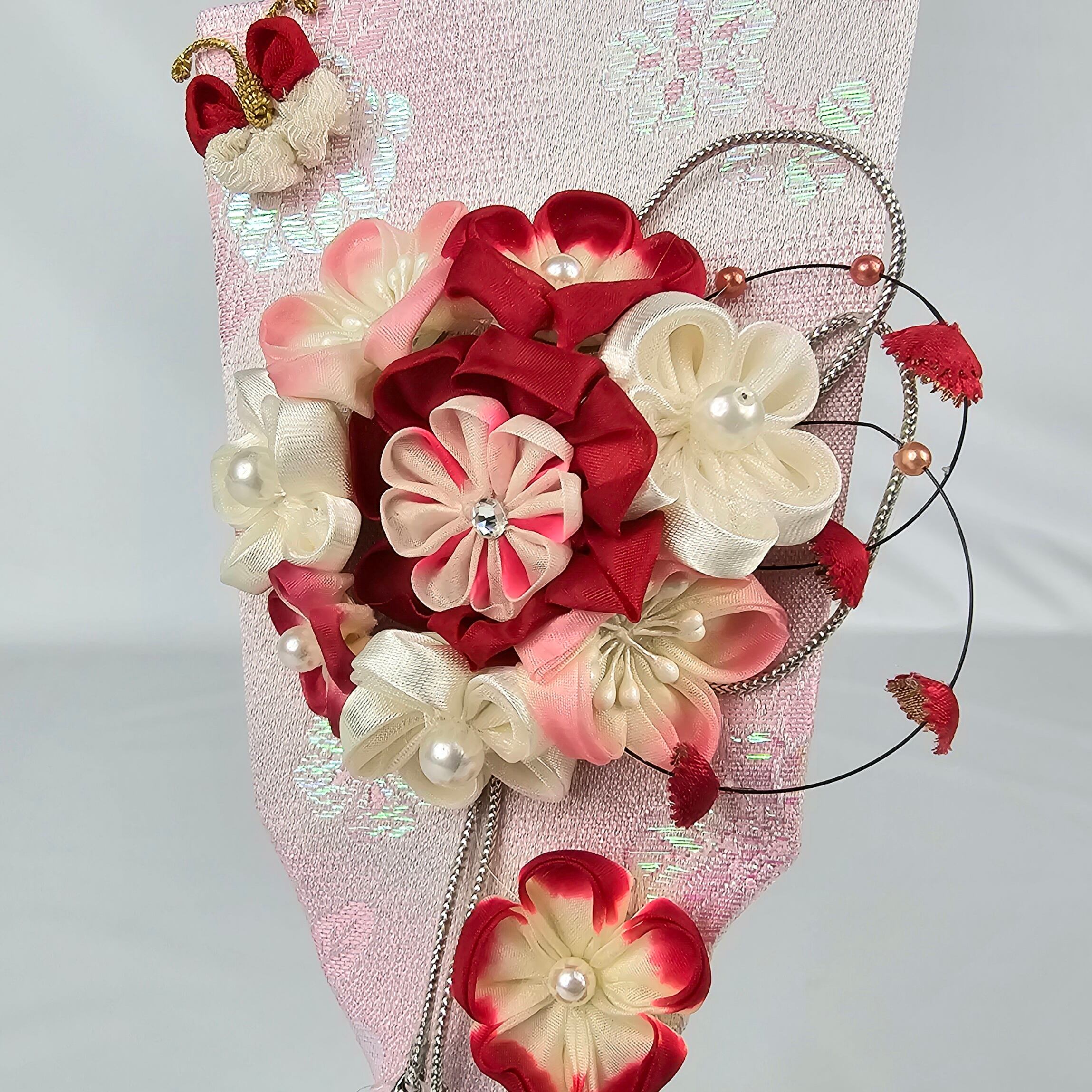 お正月飾り 羽子板 吉徳大光 つまみ細工赤 飾り台付き 20170014 | お