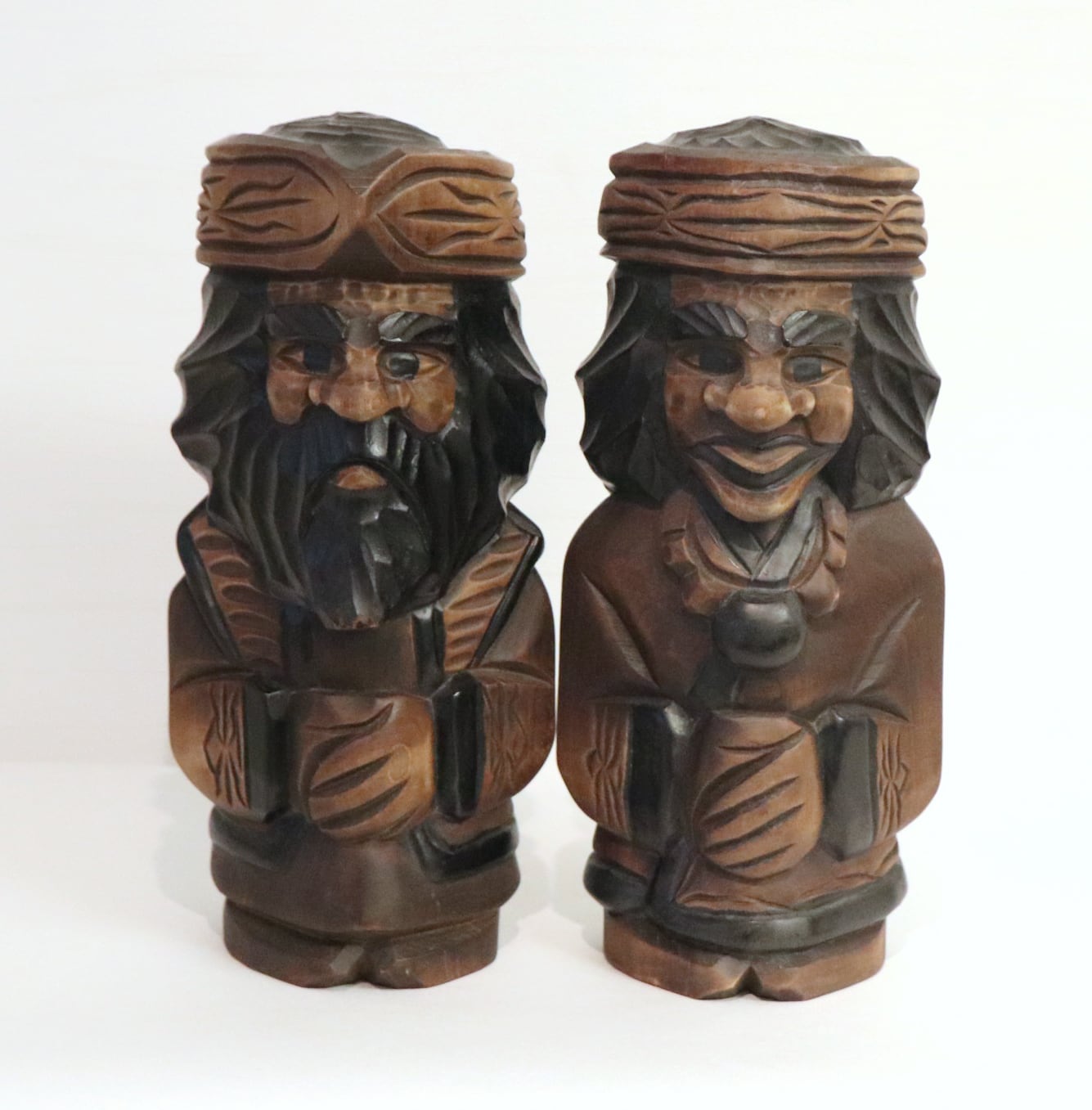 アイヌ 木彫り夫婦 ニポポ 手彫り人形 北海道土産 アイヌ工芸品 木彫り