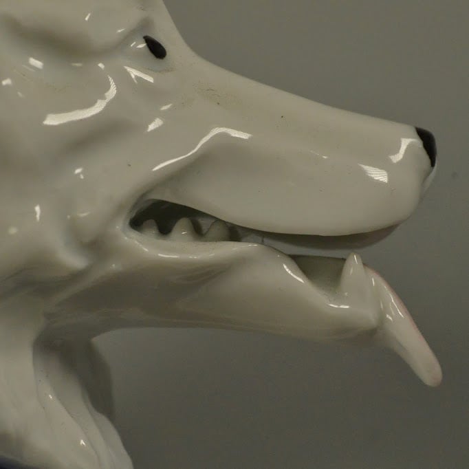 深川製磁 犬置物 洋犬 富士流水印 窯印 フィギュリン レトロ