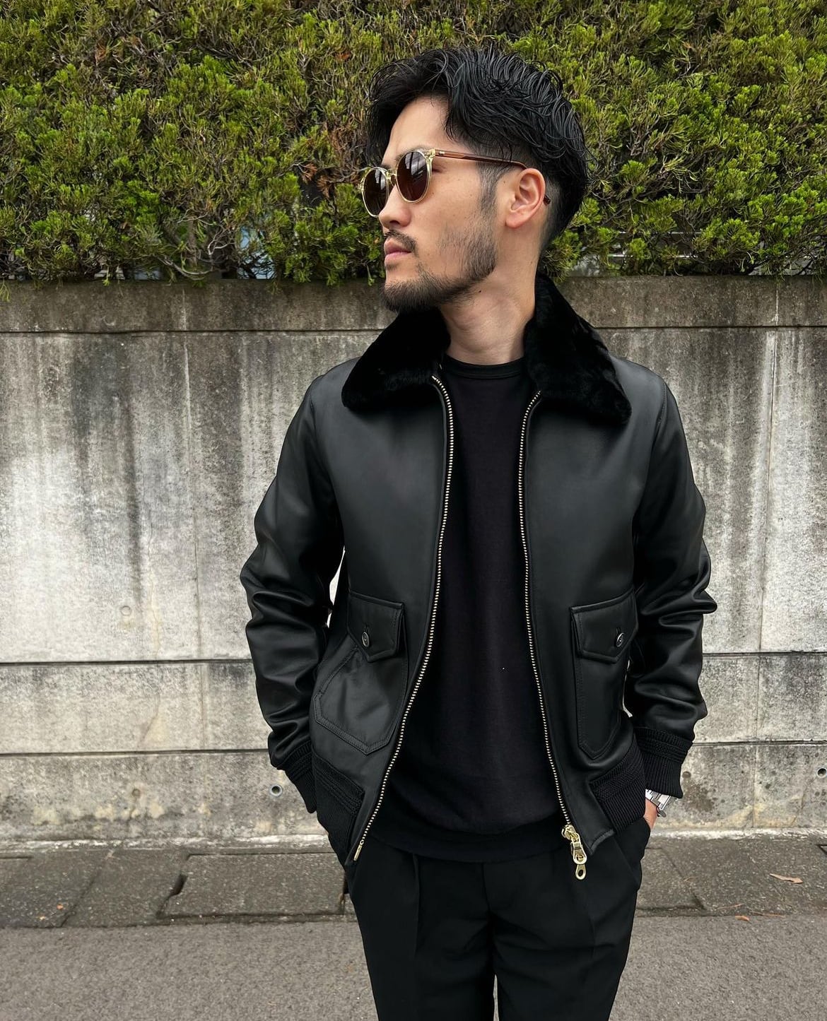 イタリア製】CINQUANTA レザー ライダースジャケット 黒 46 羊革