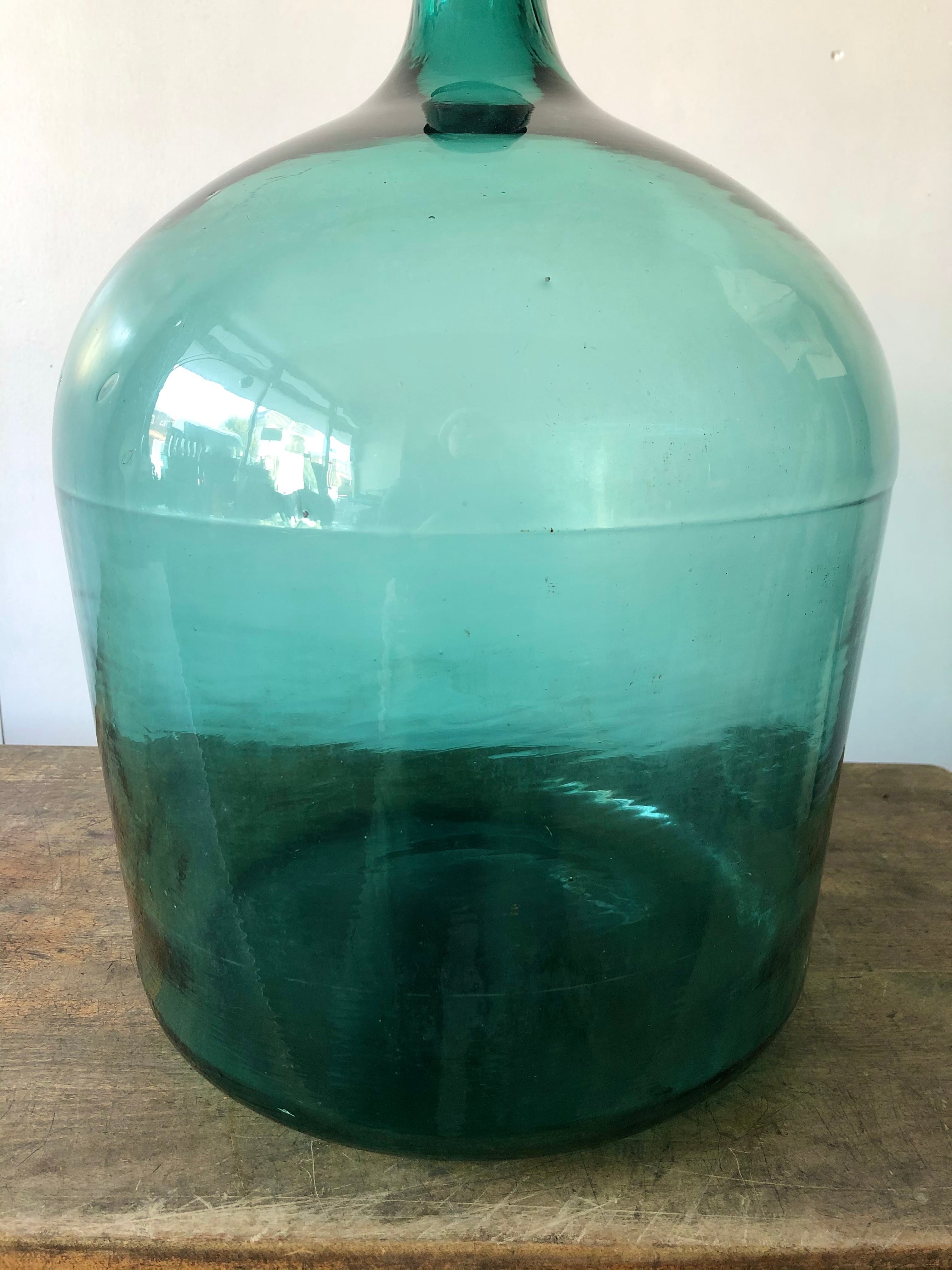 大きなデミジョンボトル グリーン 古い硝子瓶 ガラスびん 昭和レトロ