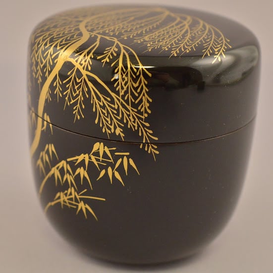 塗師 千穂造 柳竹に鶯蒔絵 真塗 大棗 井伊大老好 共箱 春の風景 井伊家