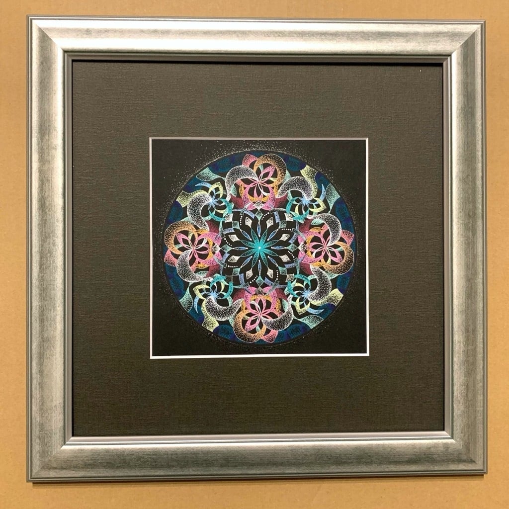 空飛ぶ画家、糸川裕志の富士山曼荼羅の一点、F8油絵、額入り、