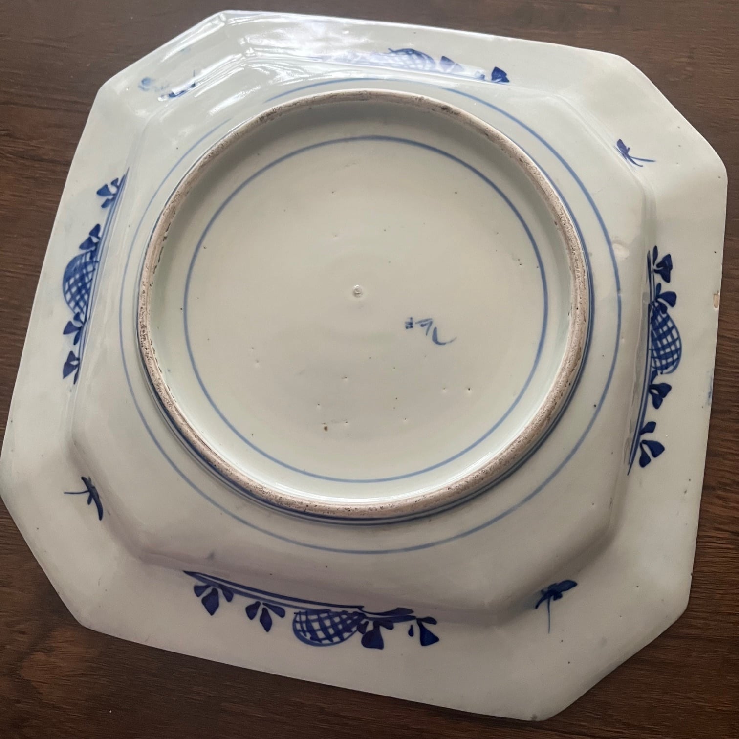 伊万里 染付 山水文 大角皿（江戸幕末期）｜30cm×30cm 高さ5cm | 古