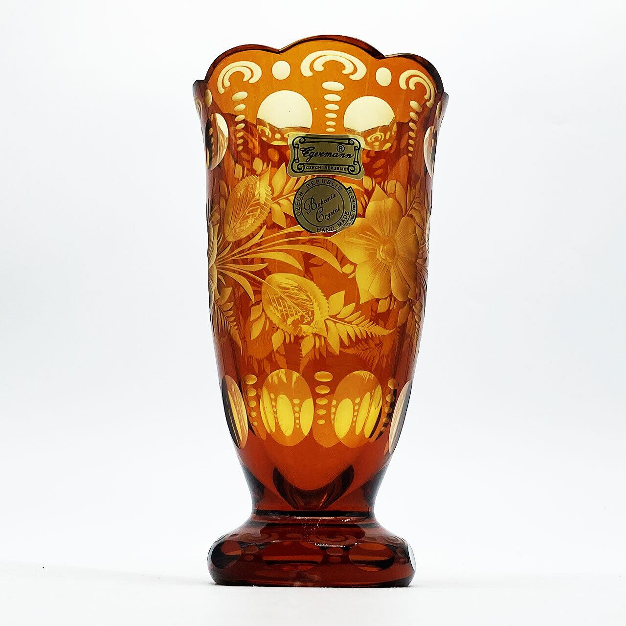 ボヘミアガラス花瓶21cm アンティーク品29049 ボヘミアガラス花瓶21cm