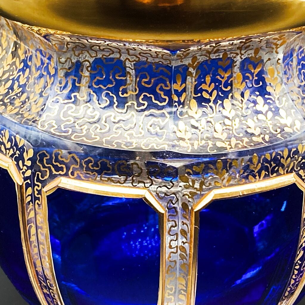 ボヘミアガラス エーゲルマン パネルグラス ワイングラス 瑠璃 金彩