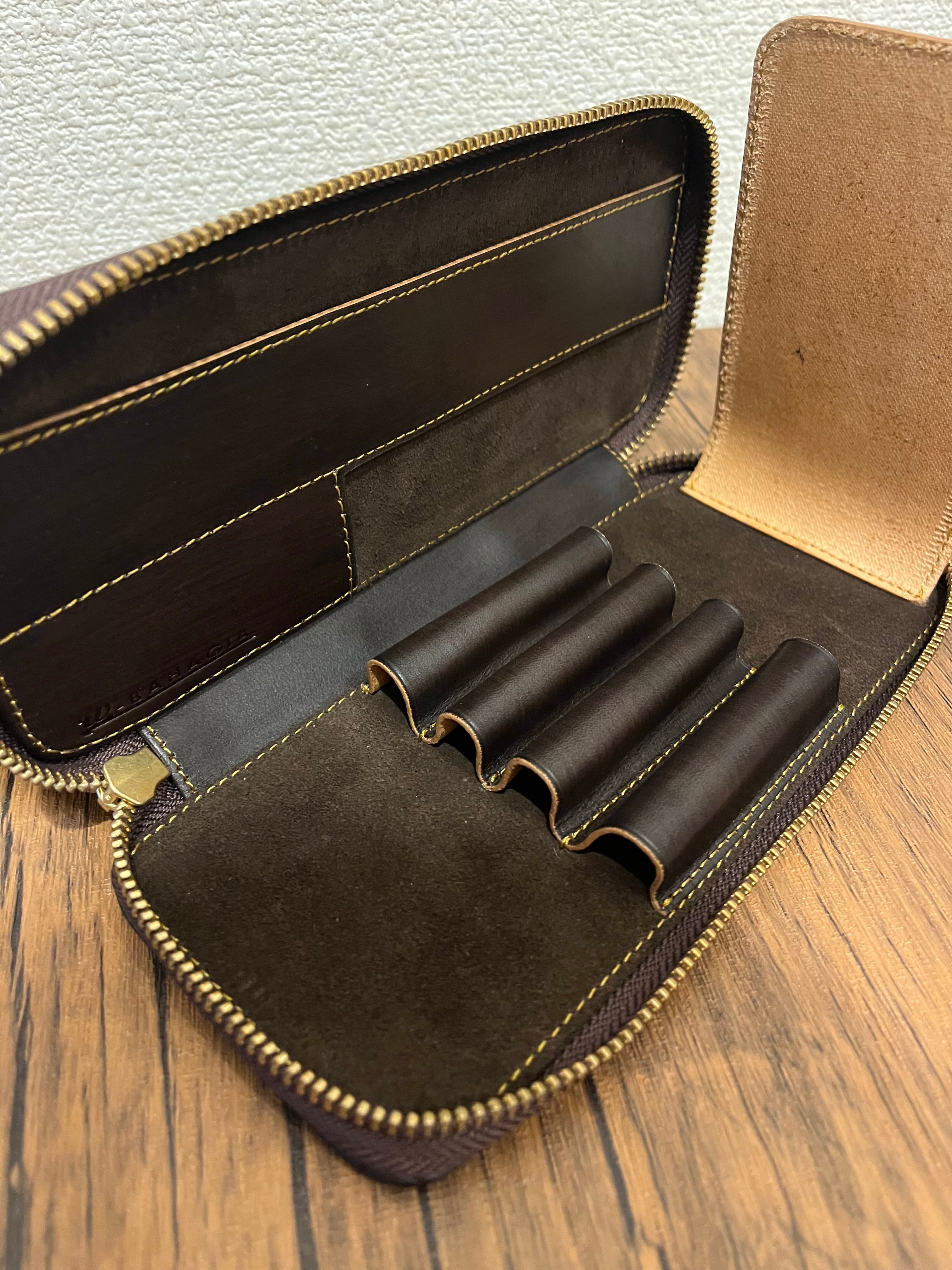バハギア ペンケース ラウンドジップ型 ヌメ革 ヴィンテージ ダーク