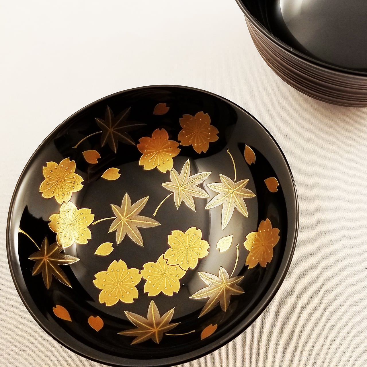 BJ031A 時代輪島塗秋乃草図金蒔絵あつもの椀吸物椀二客木製