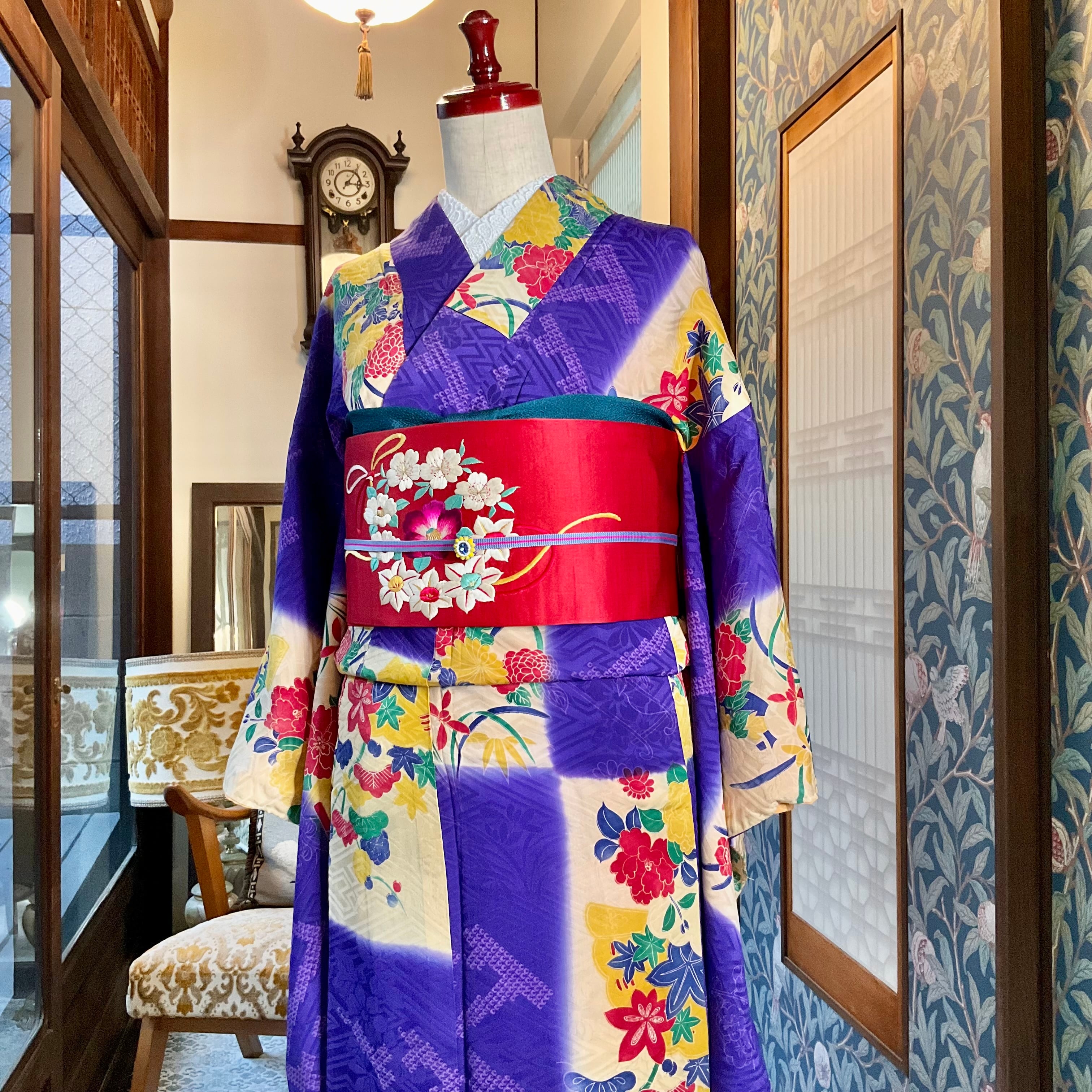 アンティーク着物 訪問着 裾柄 菊 レトロ 大正ロマン 美品 大正ロマン