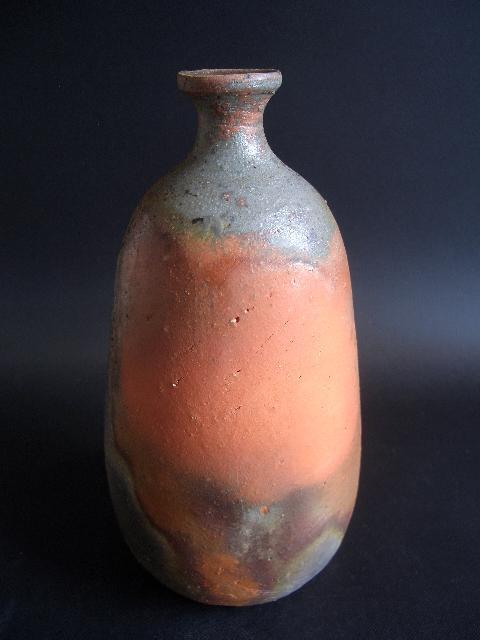 未使用 備前焼 山下譲治 持ち手付き 花入 花瓶 花生 壺 伝統工芸 美術品