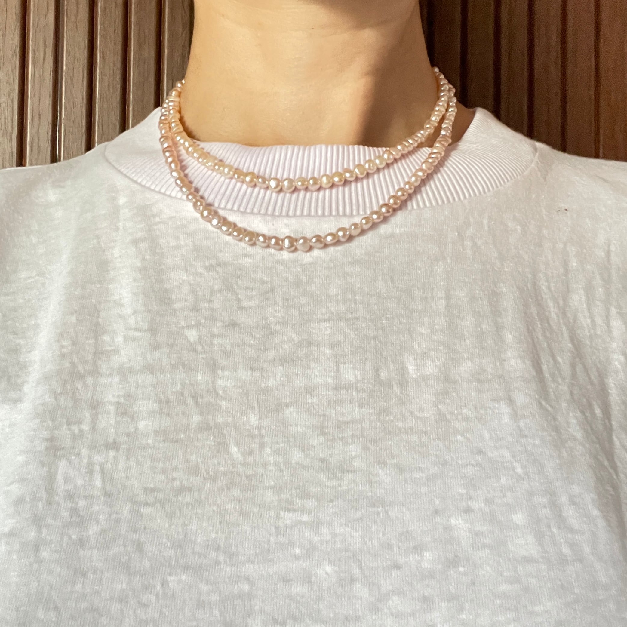 コーラルピンク 淡水パールネックレス【38㎝・42㎝】バロック