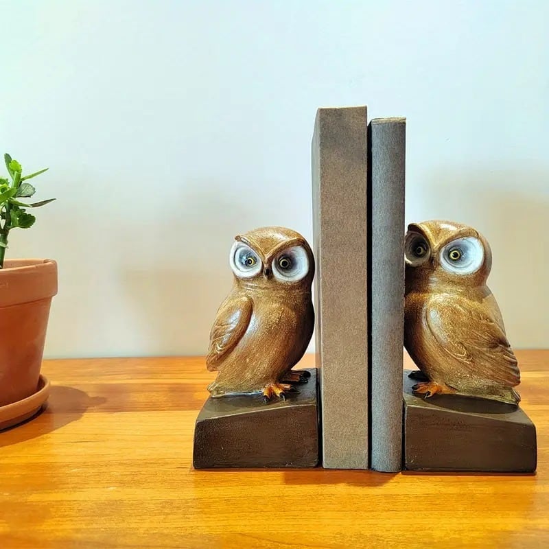 ブックエンド フクロウ 本立て レトロ 金属塗装 木目調 おしゃれ