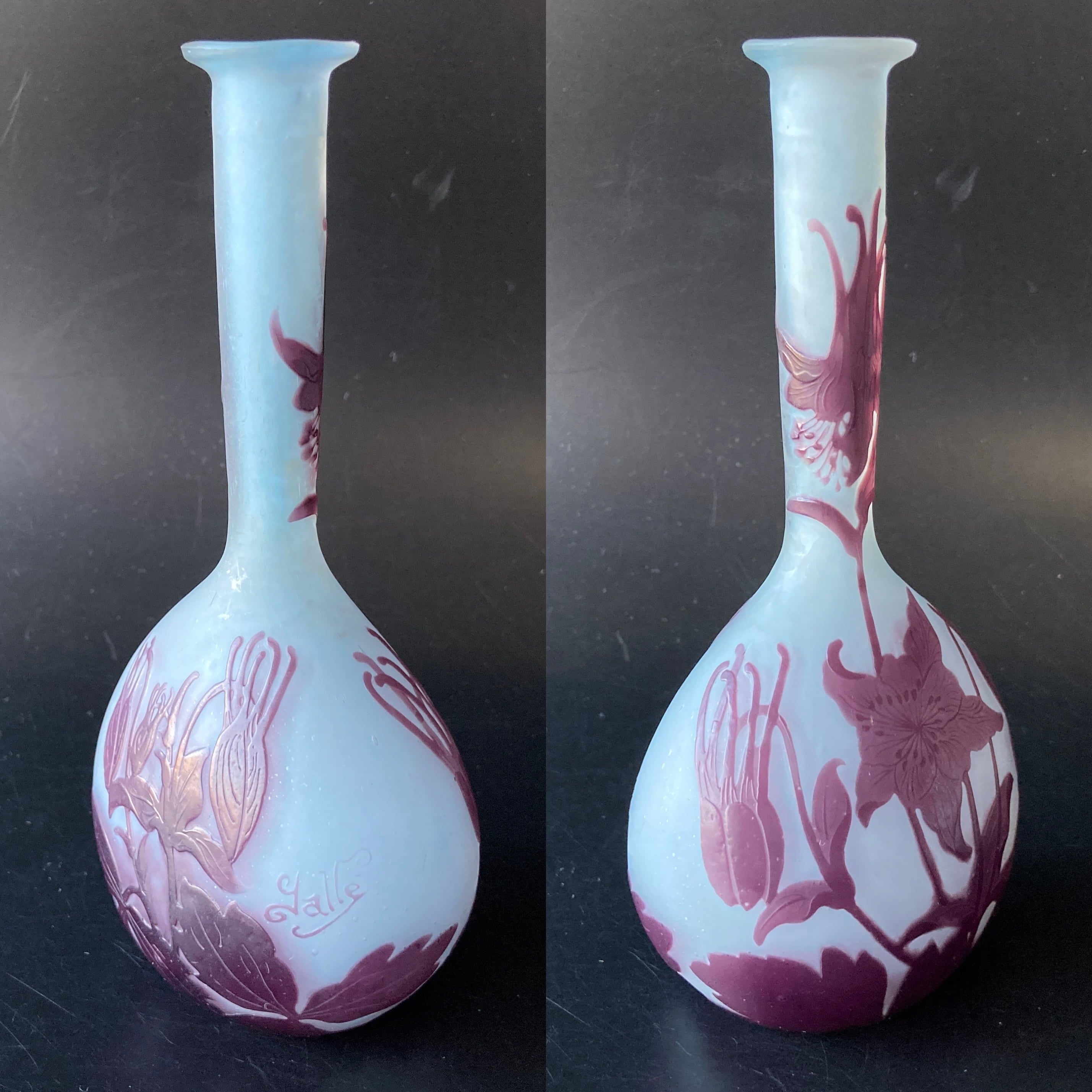 エミールガレ 鯉紋特特大花瓶カメオ彫り被せガラス高さ40cm