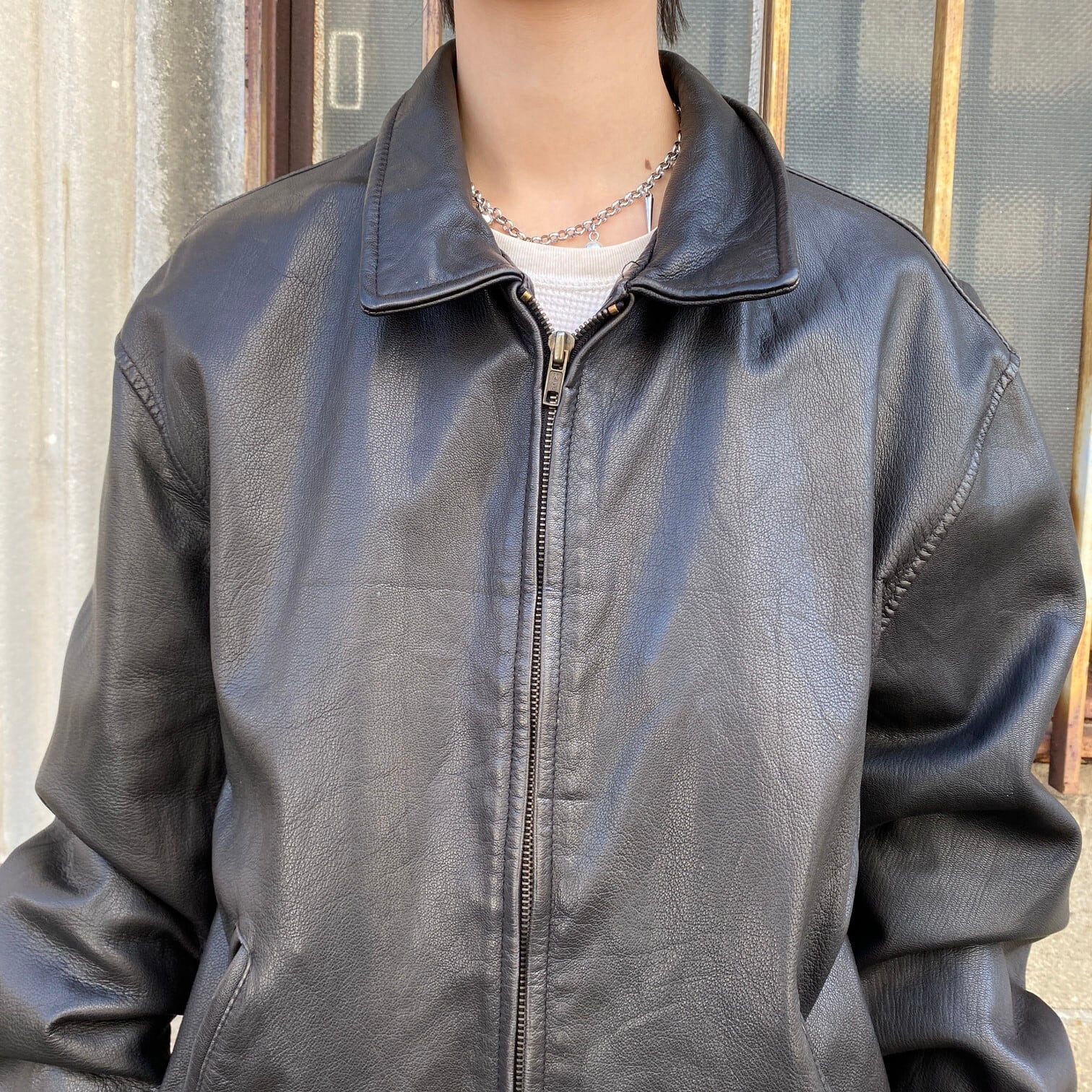 90s J.CREW leather jacket MA-1 type 巨人タグ 90s J.CREW leather