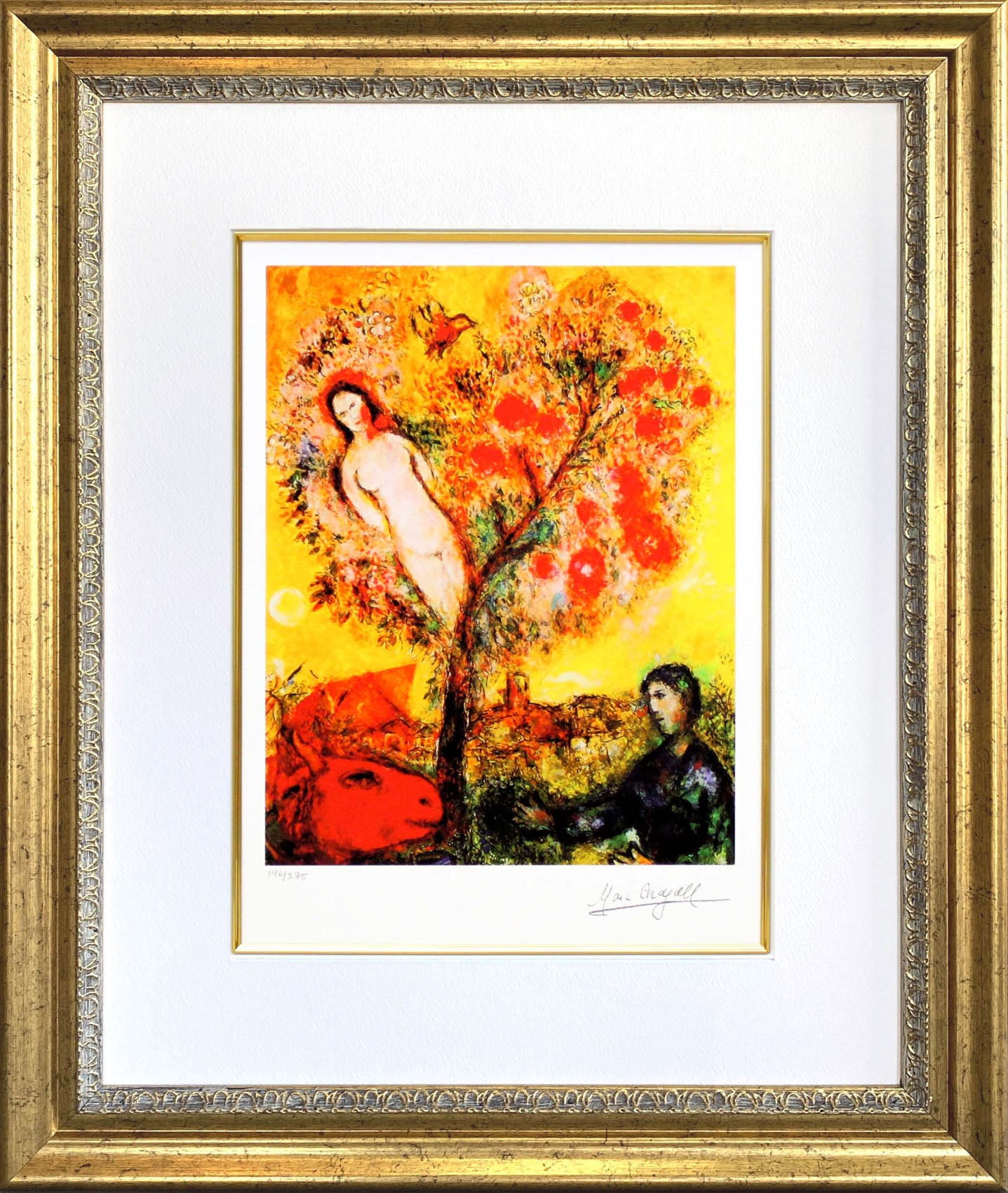 真作保証】マルク・シャガール「ポエムより-母」木版画 版画 絵画 額装