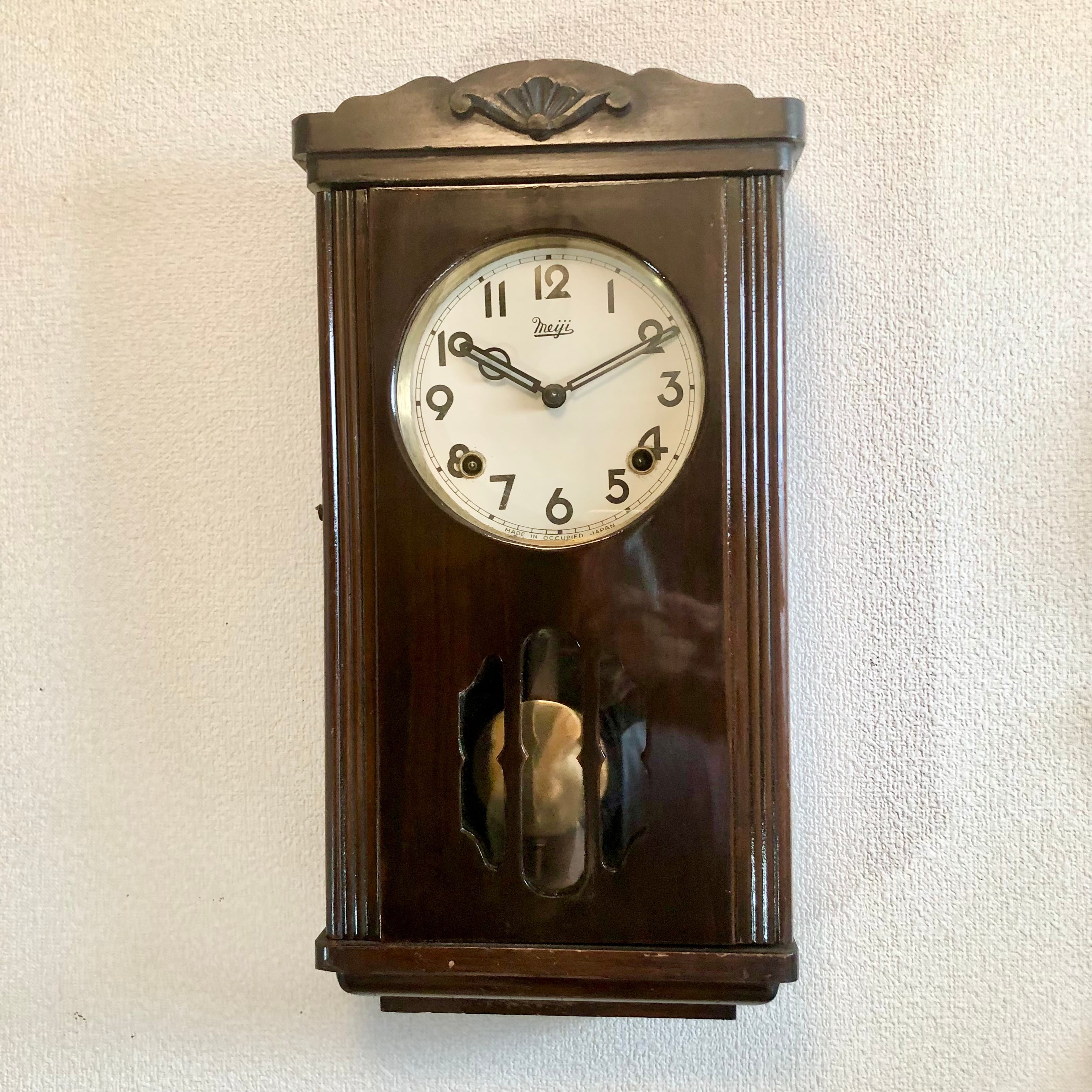希少」昭和レトロ Meijiゼンマイ時計 オキュパイドジャパン 掛時計 古