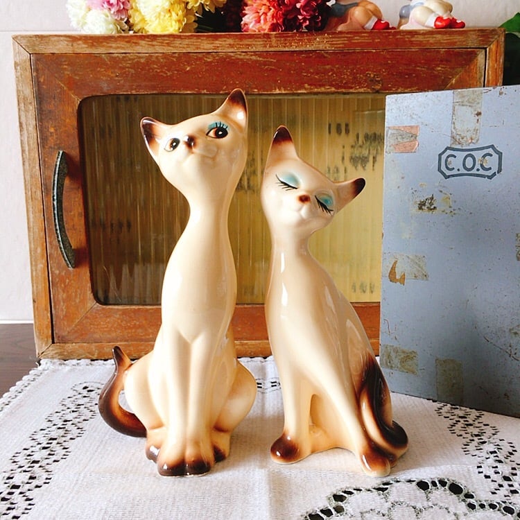 昭和レトロ 猫 陶器 置物 ペア | レトロ雑貨 チェリッシュ