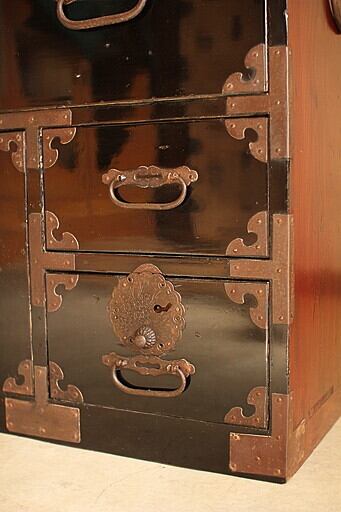 丸金具 前欅庄内箪笥 3段 タンス 収納 古家具 古民家 時代家具