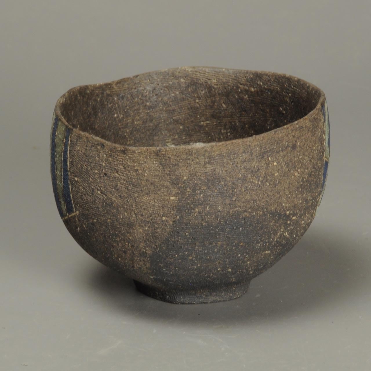 古八代象嵌文割高台茶碗茶道具茶碗オブジェ三島象嵌