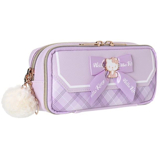 Z24183】ハローキティ合皮チェックプレートリボン多機能ポーチ | AXCIS