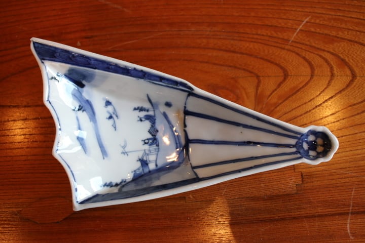 九谷焼 須田菁華 染付 舟人物文 半開扇向付 五客組 木箱 | (有)新原美術